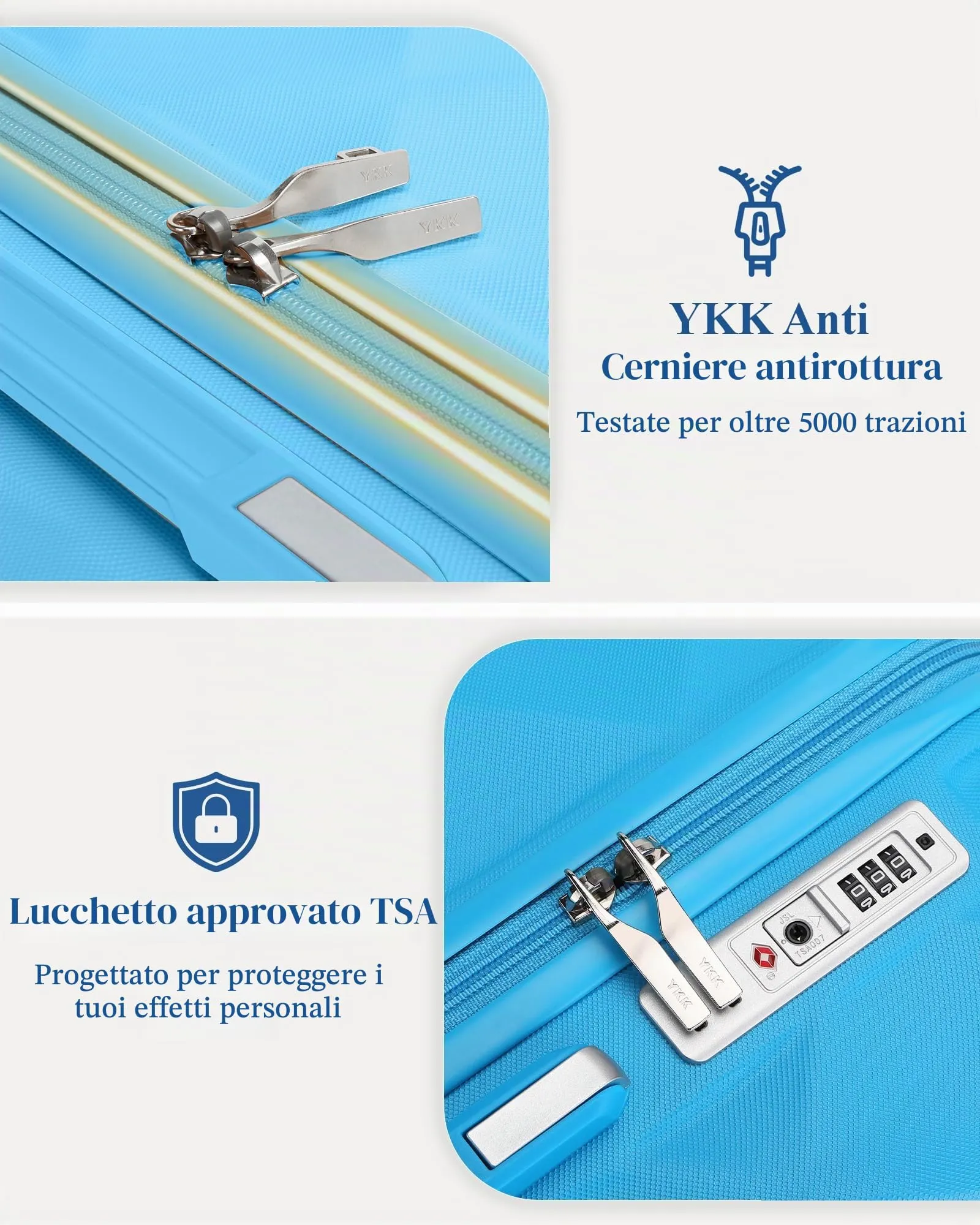 British Traveller Valigia 54CM Rigida ABS+PC 4 Ruote TSA Azzurro - immagine 3