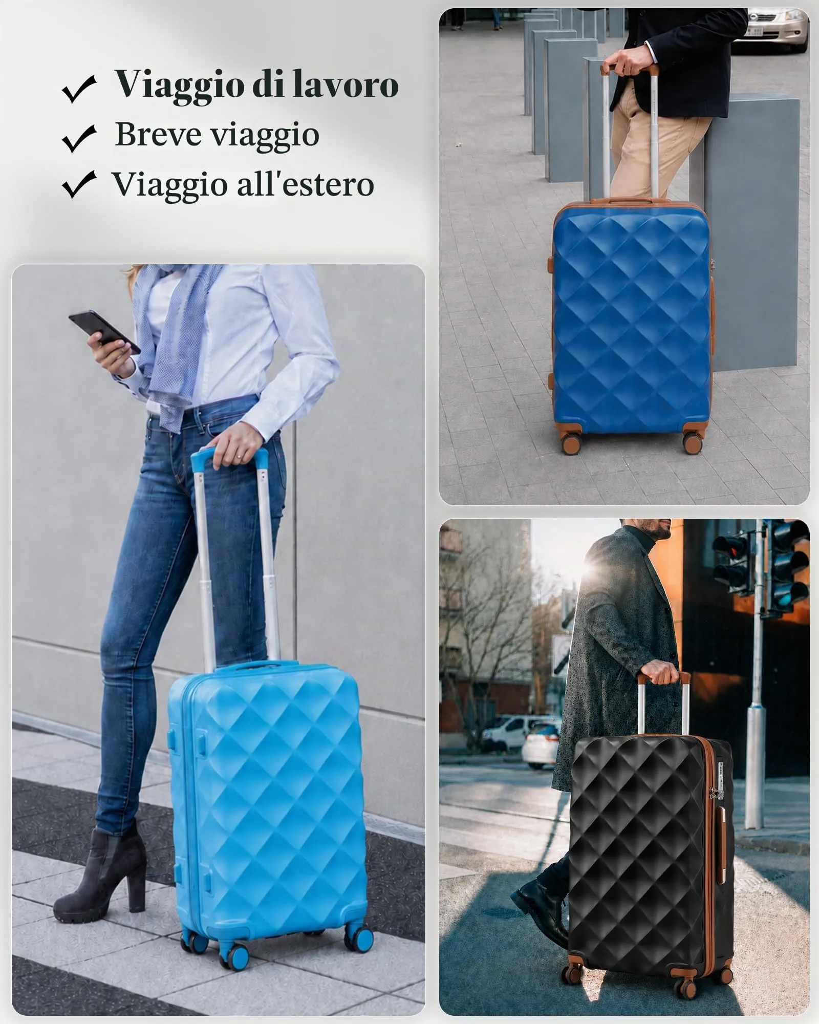 British Traveller Valigia 74,5CM Rigida ABS+PC 4 Ruote TSA Azzurro - immagine 7