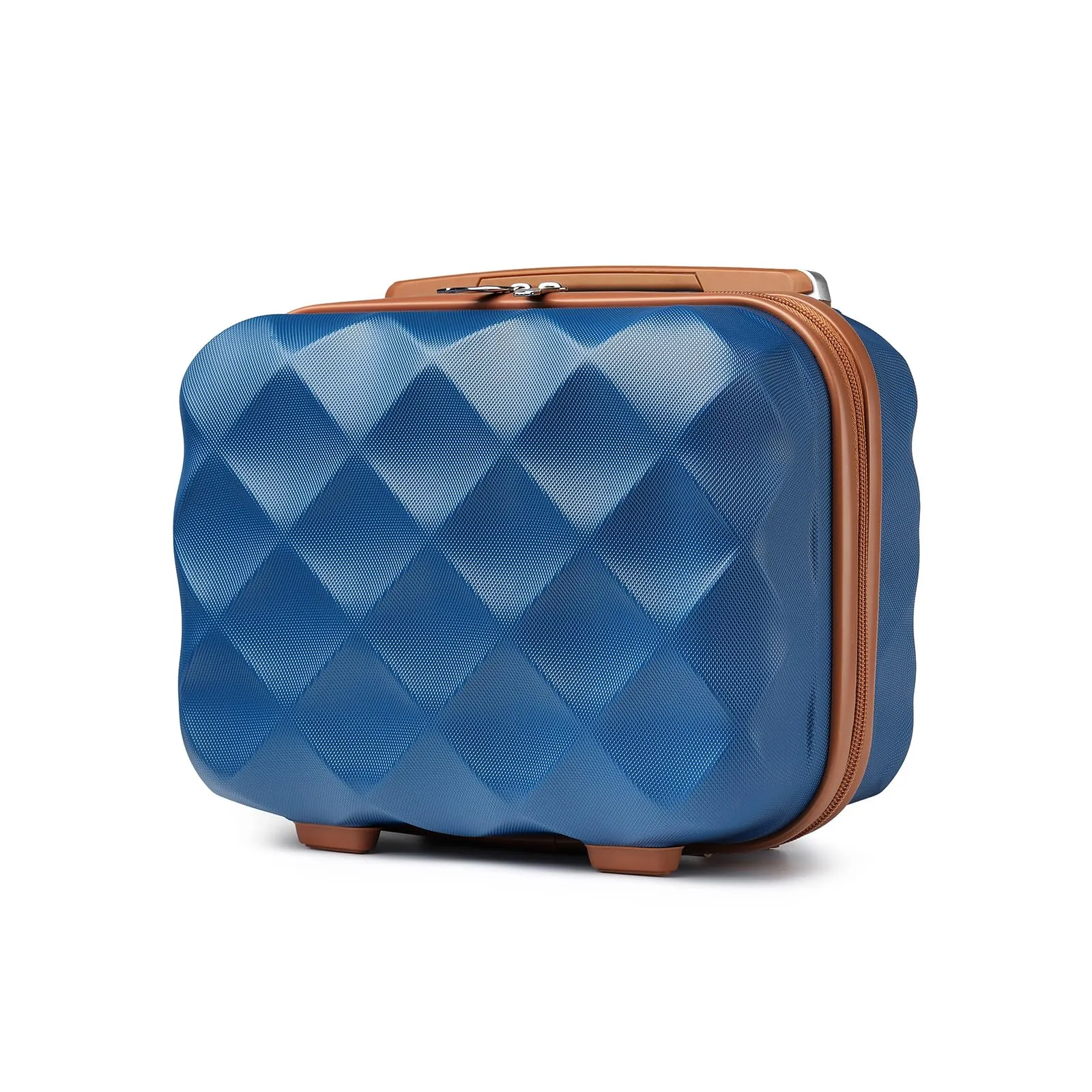 British Traveller Beauty Case 31x25x17,2cm Valigia Trolley Rigida Leggero Borsa da Toilette (13pollici, Blu/Marrone) - immagine 1