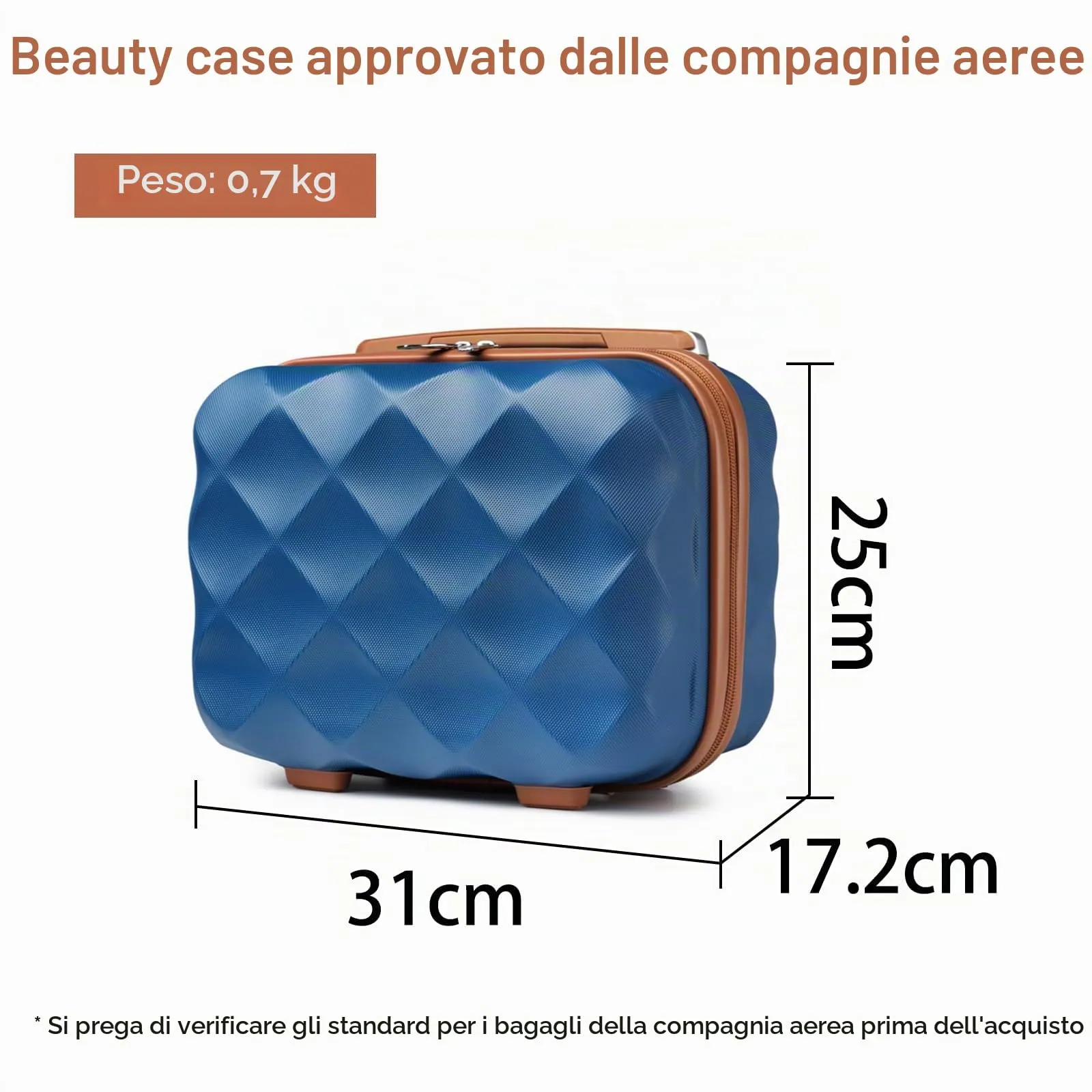 British Traveller Beauty Case 31x25x17,2cm Valigia Trolley Rigida Leggero Borsa da Toilette (13pollici, Blu/Marrone) - immagine 3