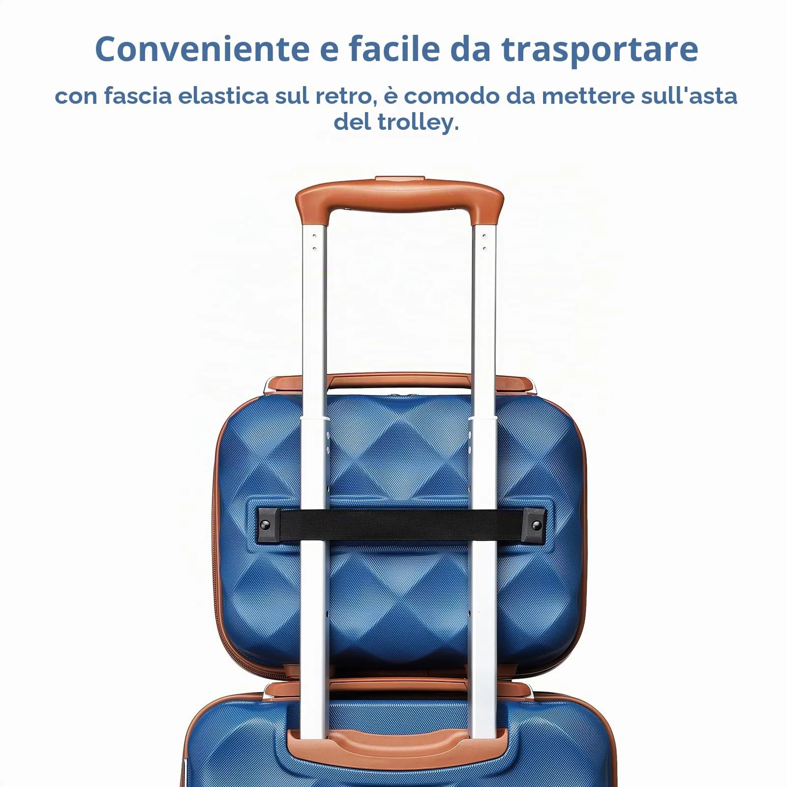 British Traveller Beauty Case 31x25x17,2cm Valigia Trolley Rigida Leggero Borsa da Toilette (13pollici, Blu/Marrone) - immagine 4