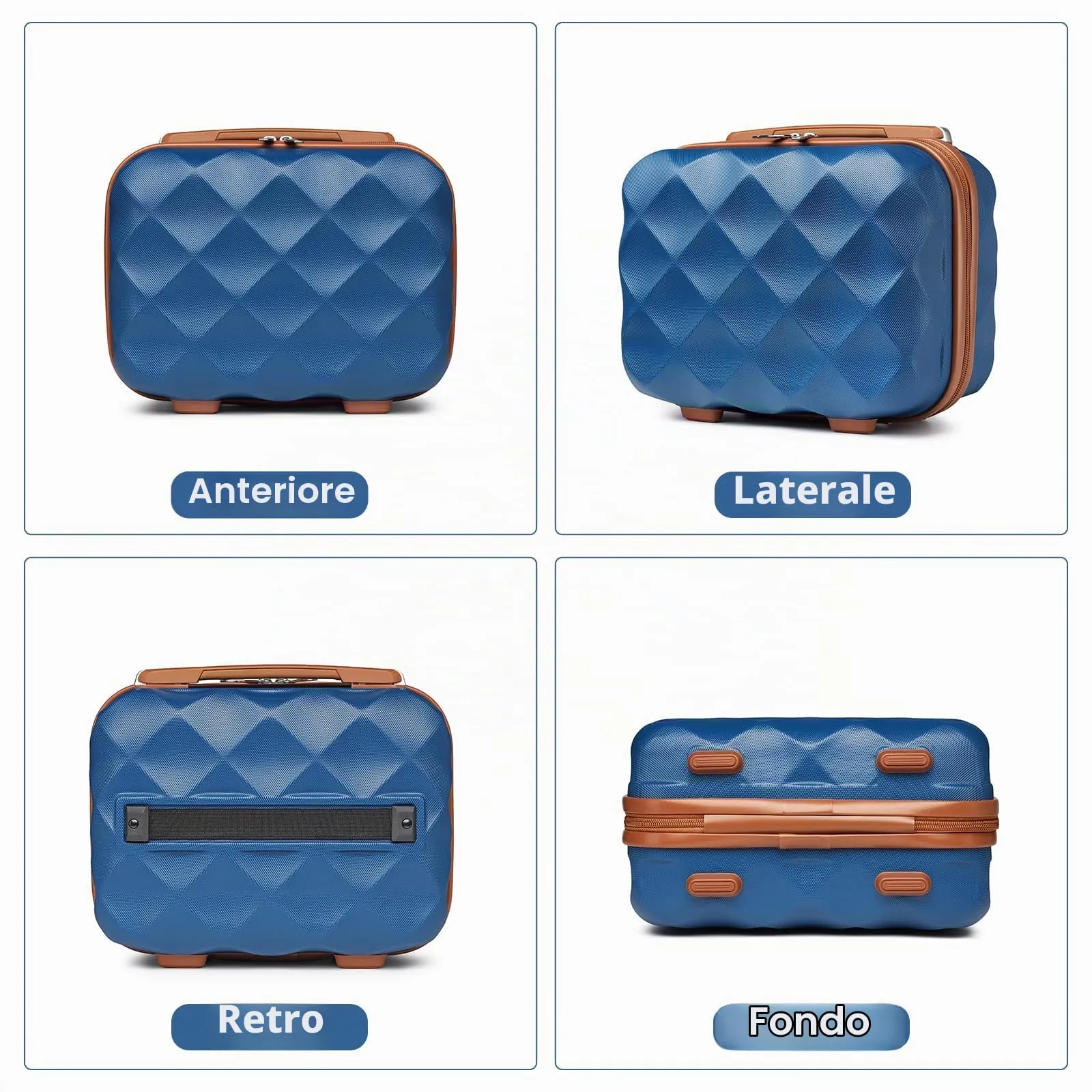 British Traveller Beauty Case 31x25x17,2cm Valigia Trolley Rigida Leggero Borsa da Toilette (13pollici, Blu/Marrone) - immagine 6