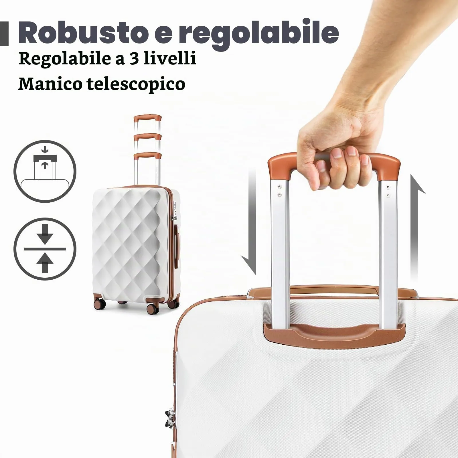 British Traveller Set di 2 Valige 31/54CM Valigia Trolley Rigida ABS+PC con Rotelle Girevoli e TSA Lucchetto (13+20pollici, Bianco) - immagine 5