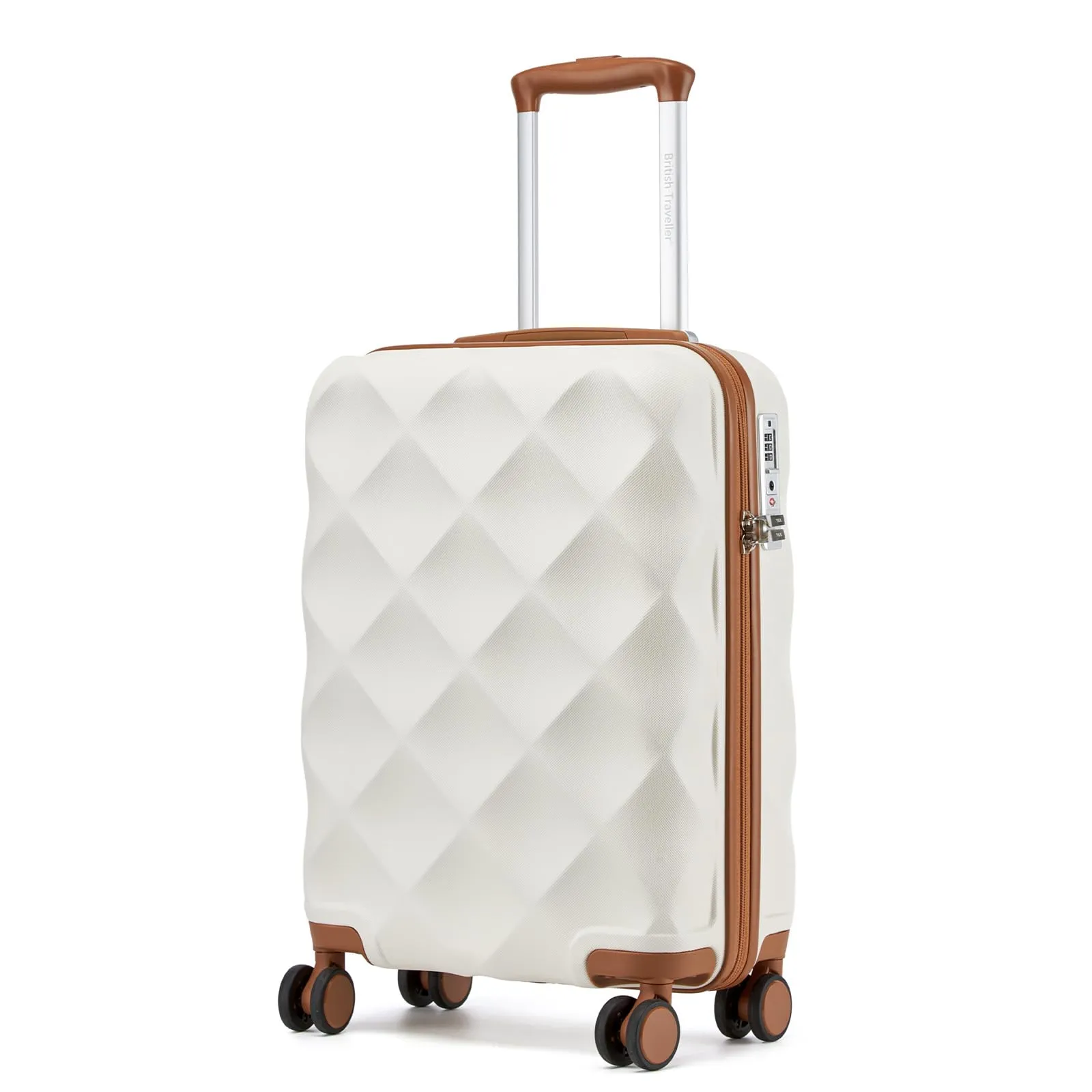 British Traveller Valigia 54CM Rigida ABS+PC 4 Ruote TSA Bianco - immagine 1