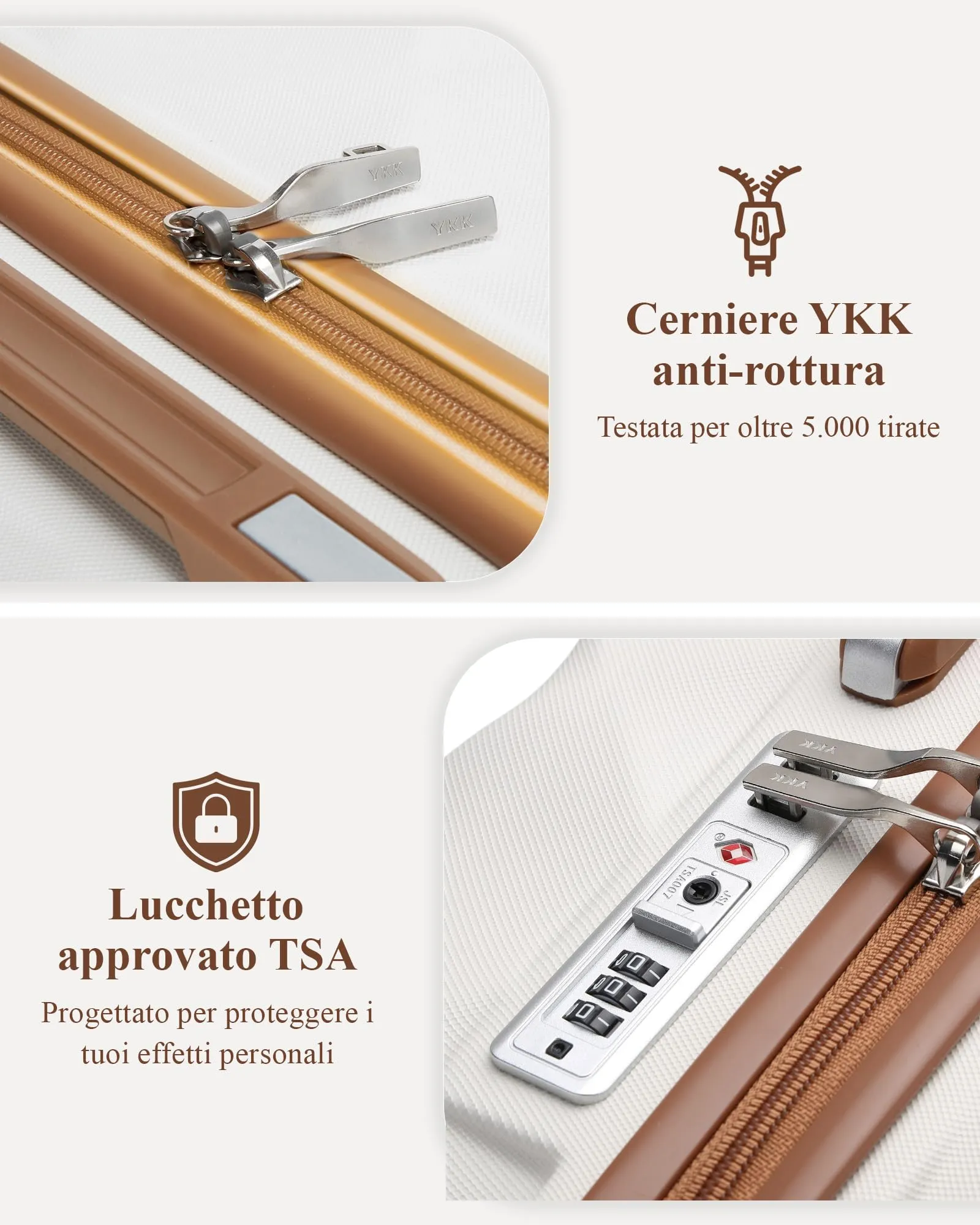 British Traveller Valigia 54CM Rigida ABS+PC 4 Ruote TSA Bianco - immagine 2