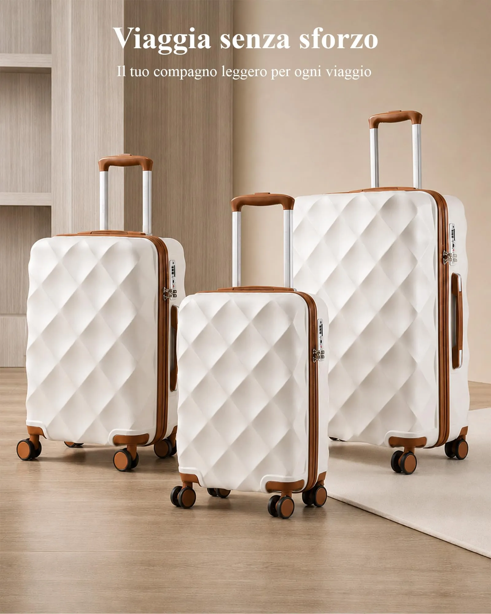 British Traveller Valigia 54CM Rigida ABS+PC 4 Ruote TSA Bianco - immagine 6