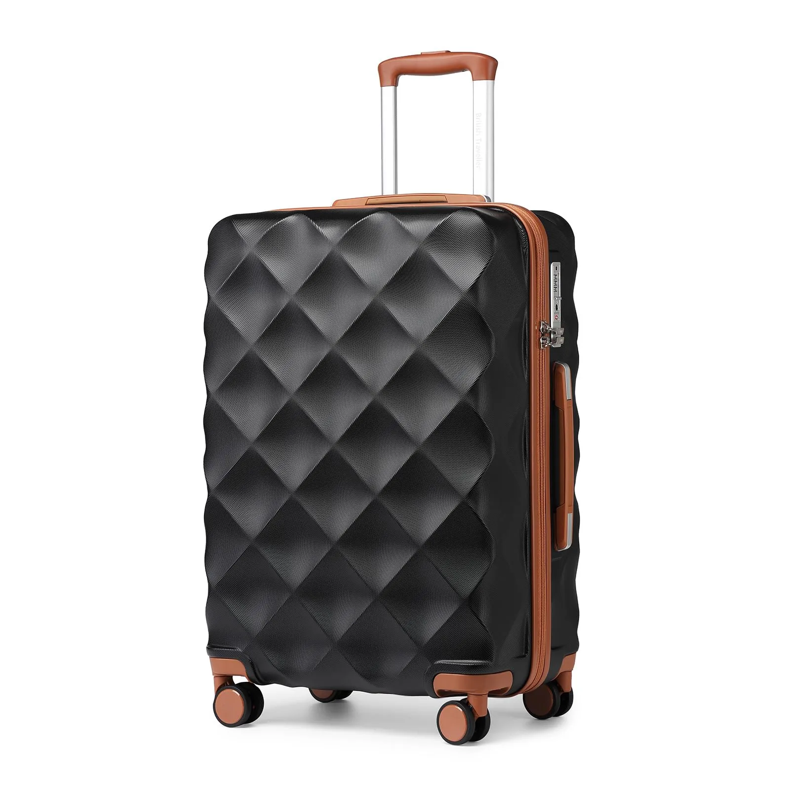 British Traveller Valigia 64cm Medium Rigida ABS+PC 4 Ruote TSA Nero/Marrone - immagine 1