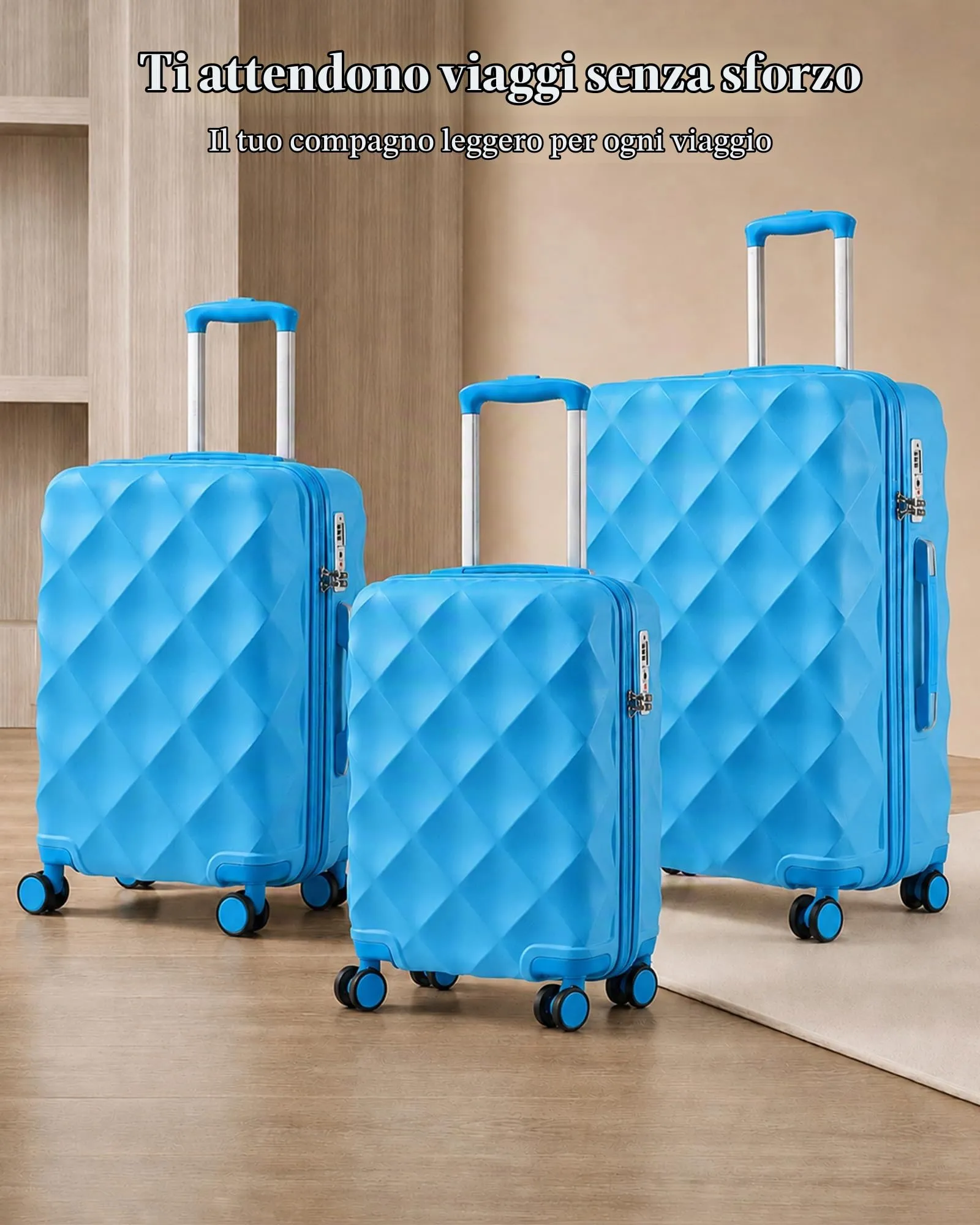 British Traveller Valigia 64cm Medium Rigida ABS+PC 4 Ruote TSA Azzurro - immagine 6