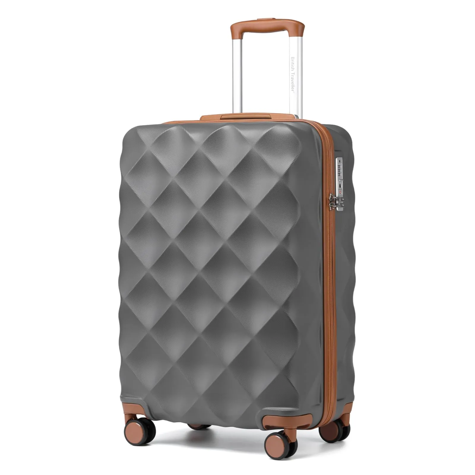 British Traveller Valigia 54CM Rigida ABS+PC 4 Ruote TSA Grigio/Marrone - immagine 1
