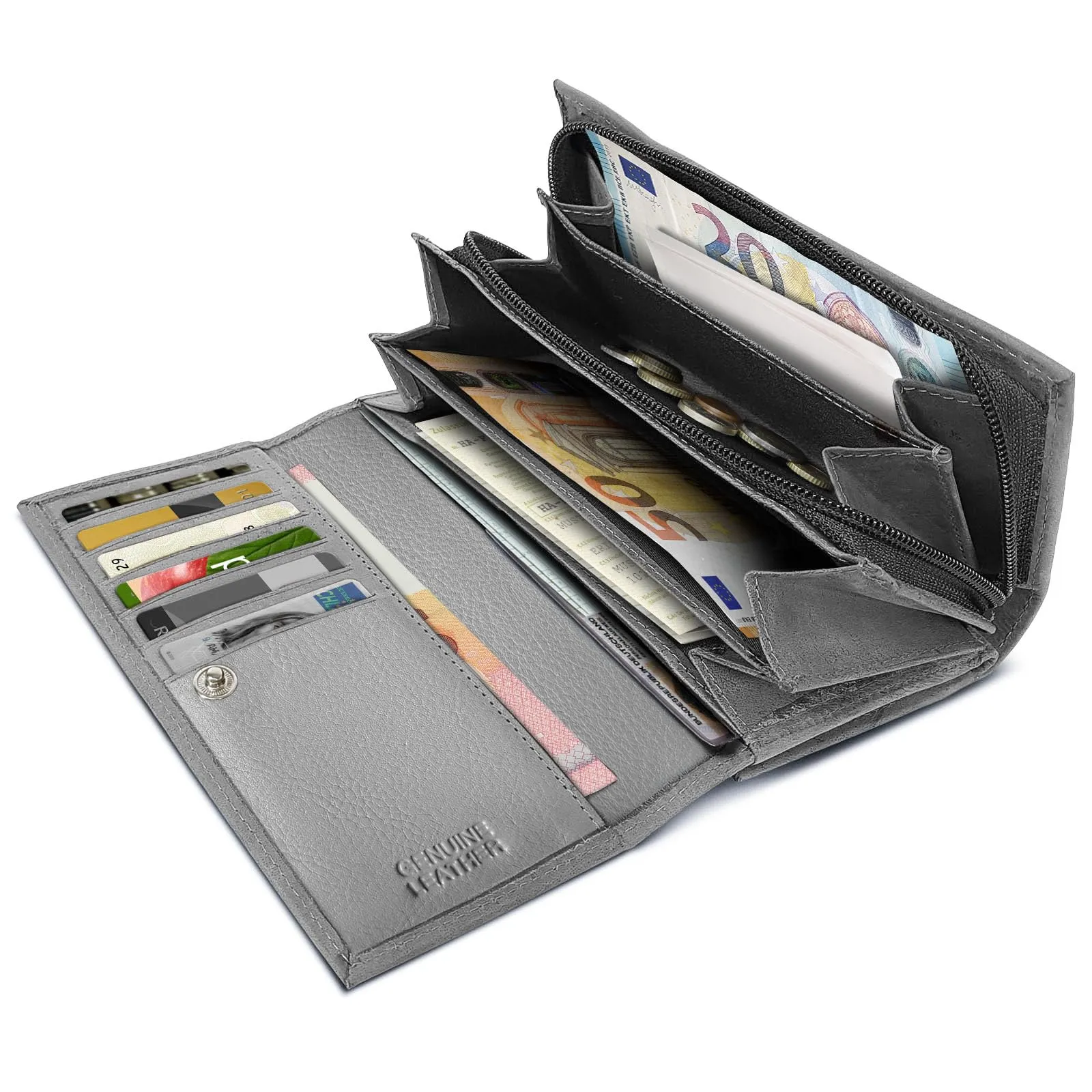 ROYALZ "Orelia Portafoglio vera Pelle Donna Grande Portamoneta Capiente Porta Carte Credito 18 Scomparti Bloccaggio Protezione RFID Etui Lungo - immagine 5