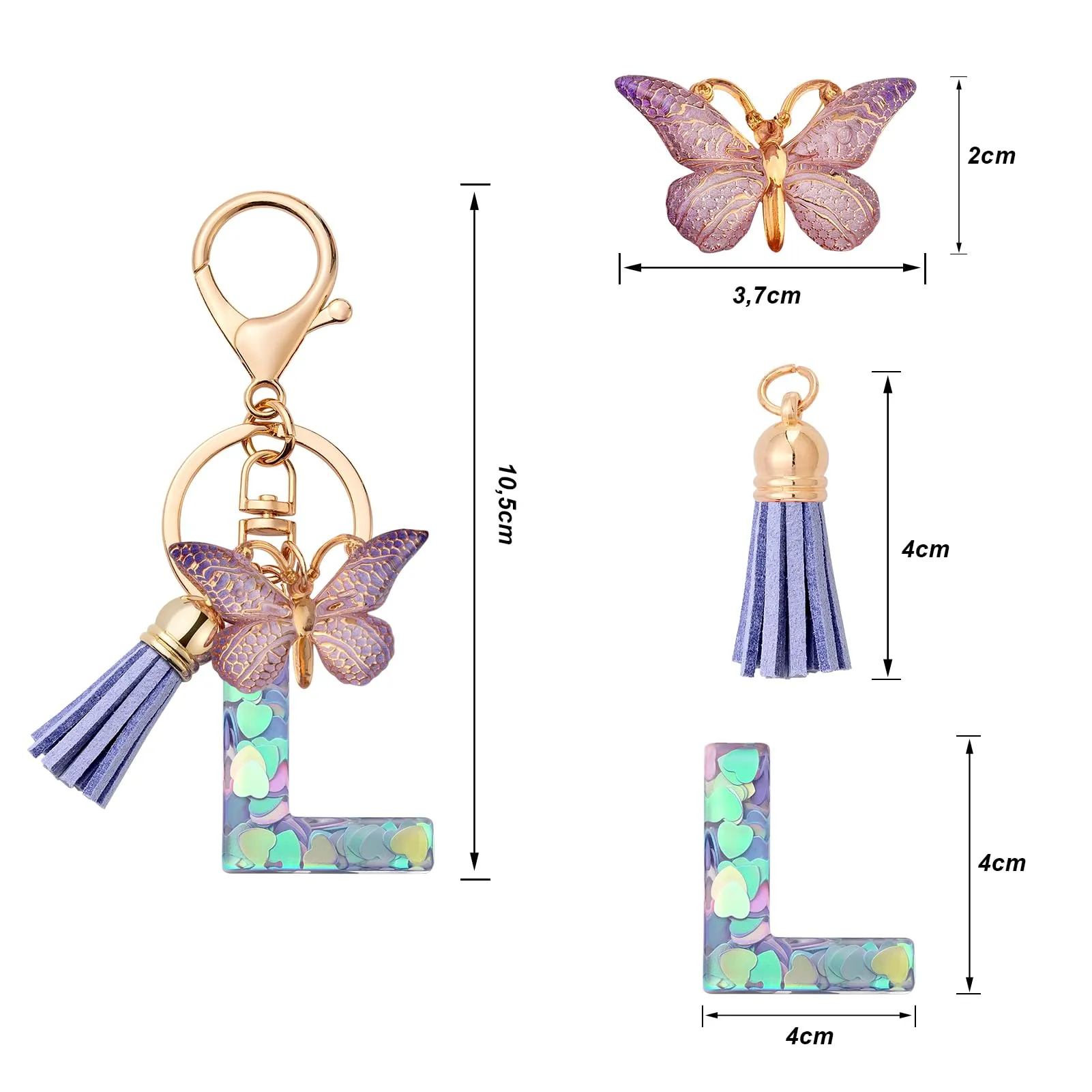 CHUQING Portachiavi Donna con Iniziale Farfalla Viola A - immagine 2