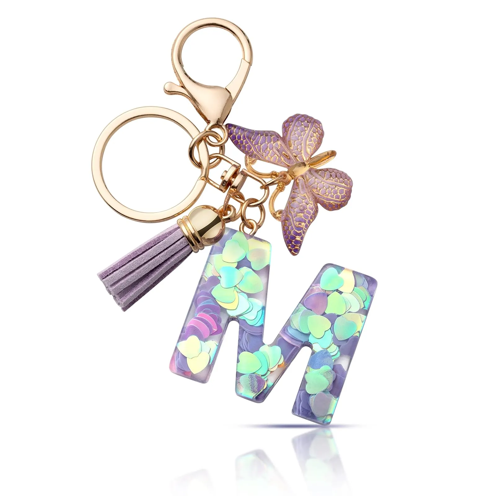 CHUQING Portachiavi Donna con Iniziale Farfalla Viola M - immagine 1