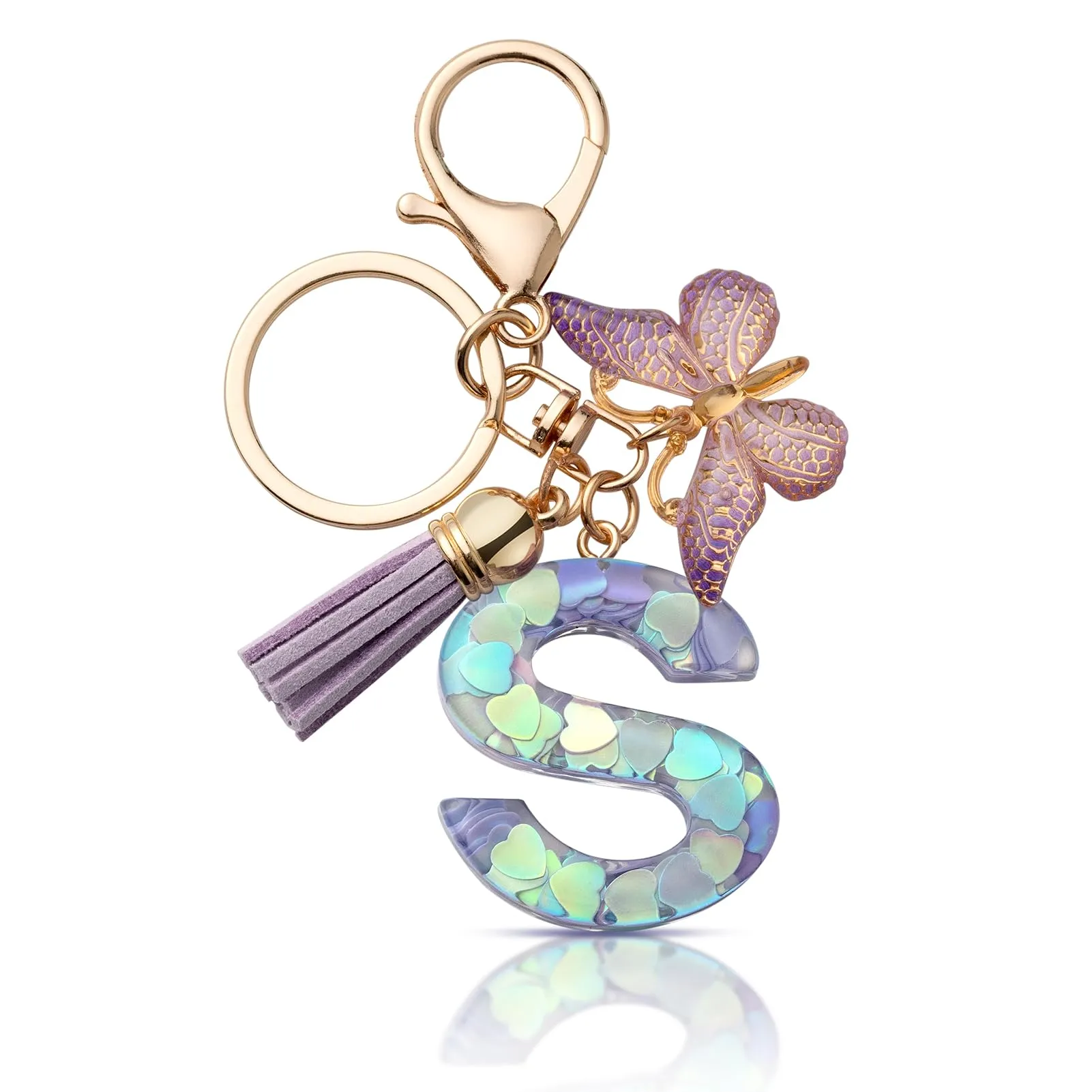 CHUQING Portachiavi Donna con Iniziale Farfalla Viola S - immagine 1