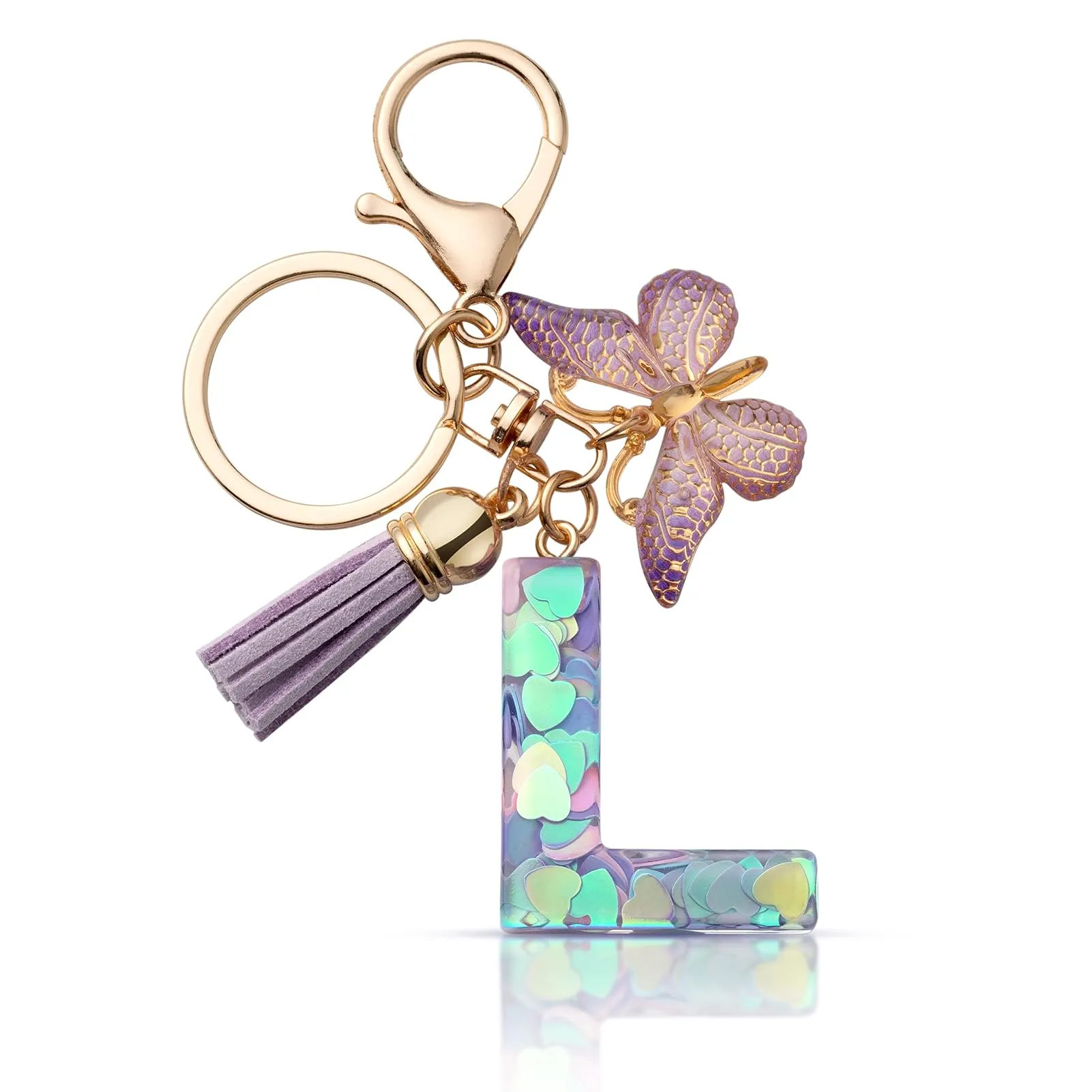 CHUQING Portachiavi Donna con Iniziale Farfalla Viola L - immagine 1