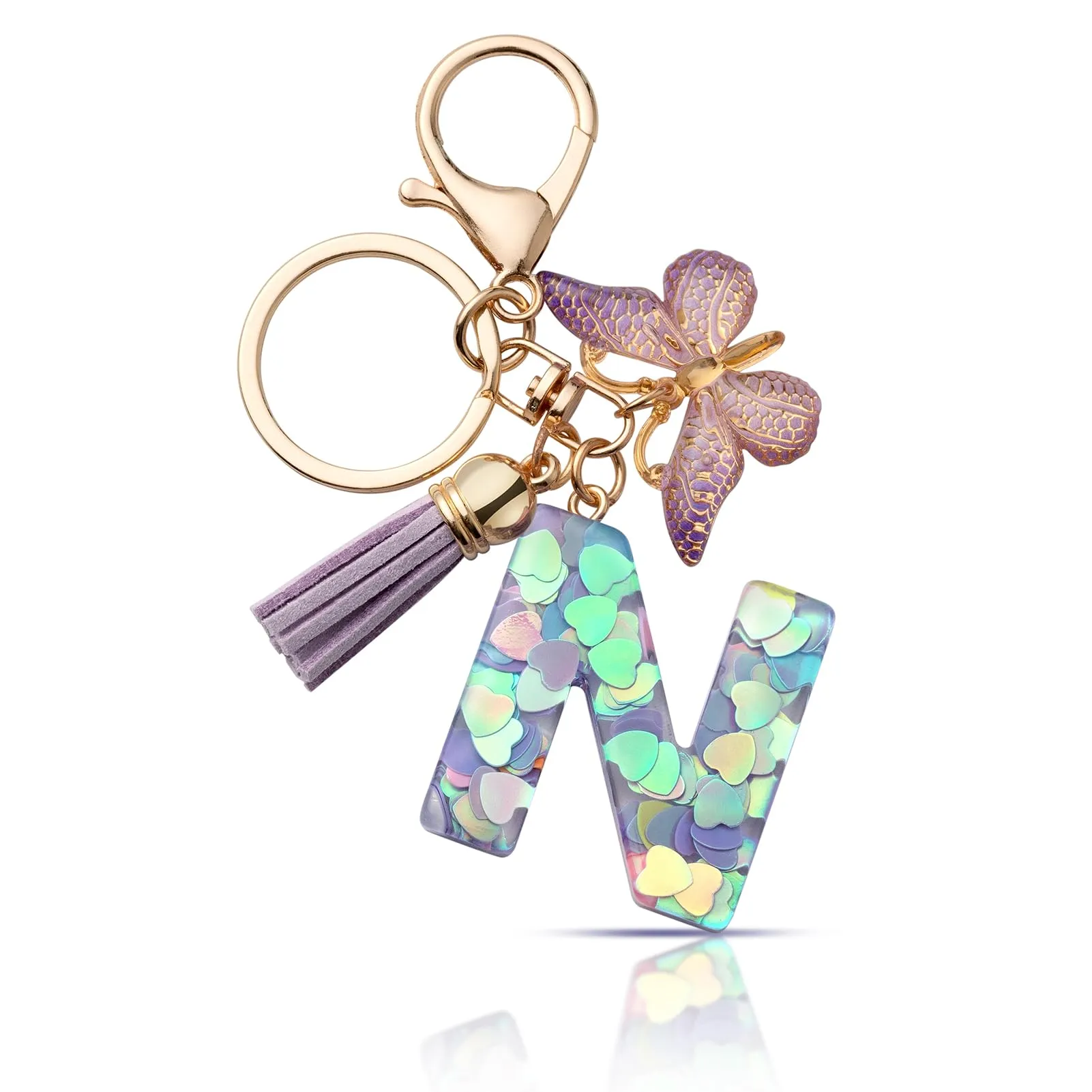 CHUQING Portachiavi Donna con Iniziale Farfalla Viola N - immagine 1