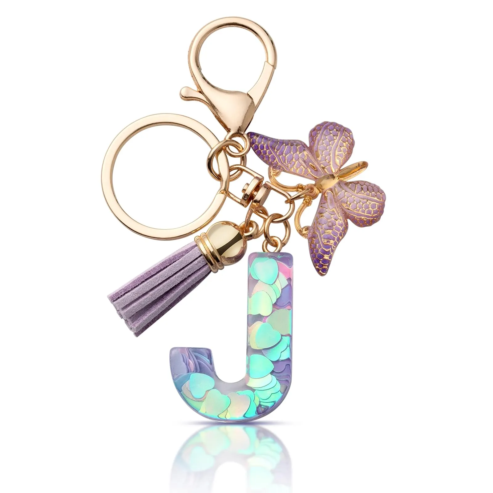 CHUQING Portachiavi Donna con Iniziale Farfalla Viola J - immagine 1