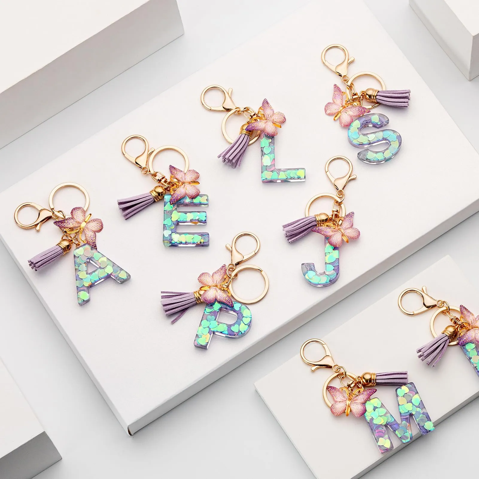 CHUQING Portachiavi Donna con Iniziale Farfalla Viola J - immagine 6