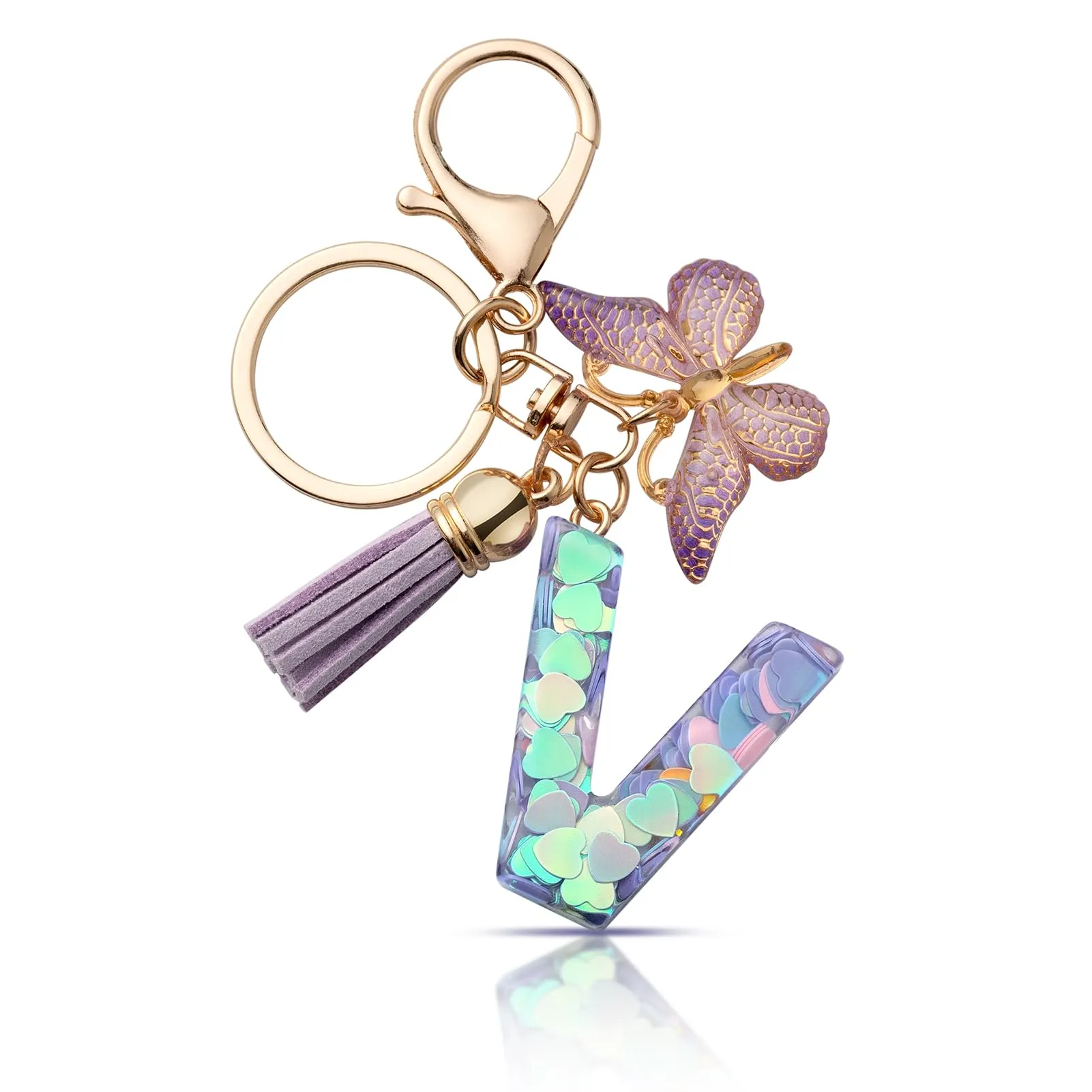 CHUQING Portachiavi Donna con Iniziale Farfalla Viola V - immagine 1