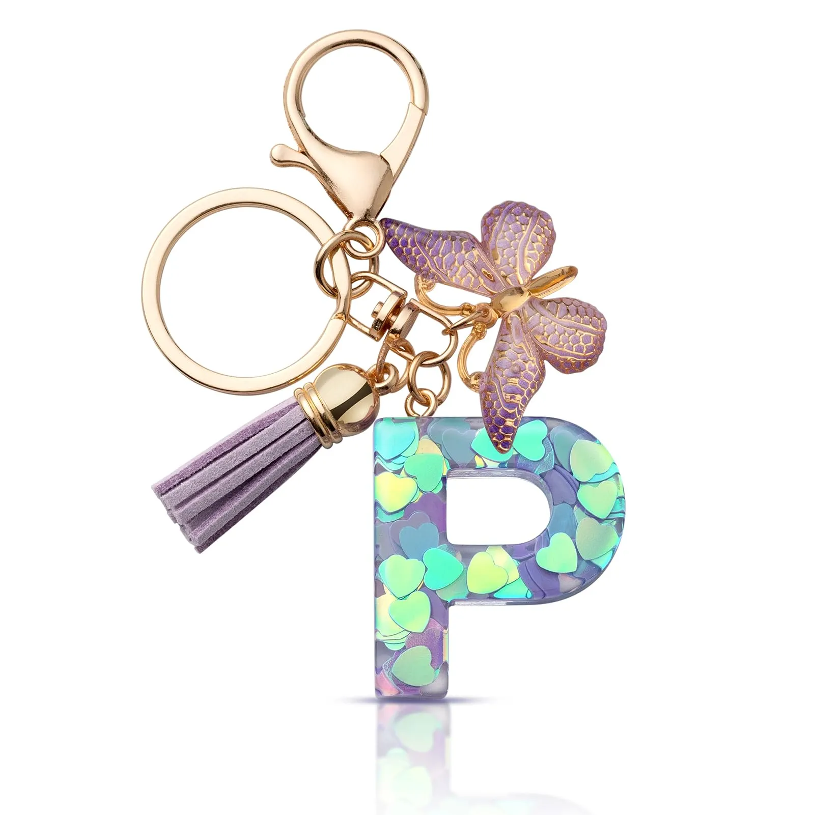CHUQING Portachiavi Donna con Iniziale Farfalla Viola P - immagine 1