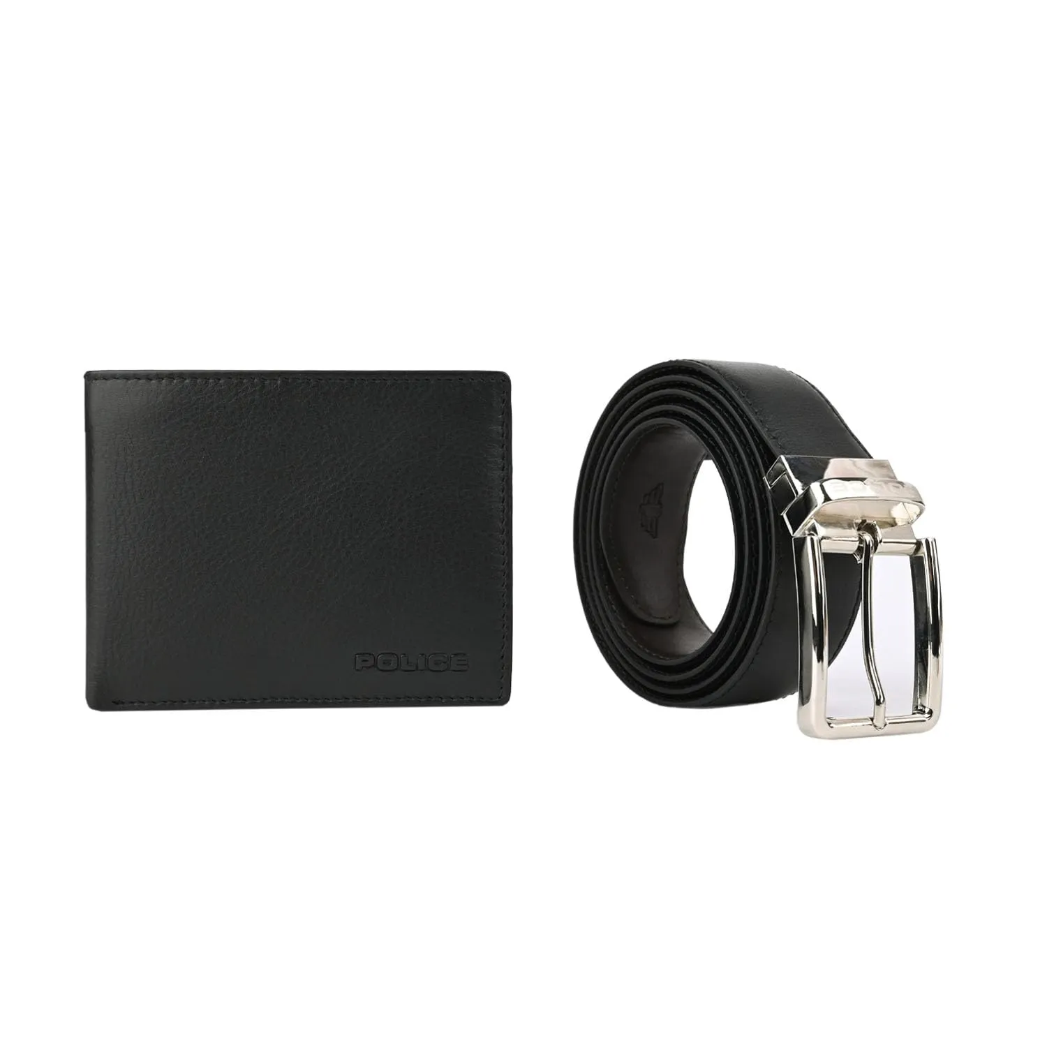 Police Cofanetto Regalo Uomo, Set Portafoglio Classico e Cintura Reversibile, Vera Pelle Nero/Marrone, Accorciabile - immagine 4