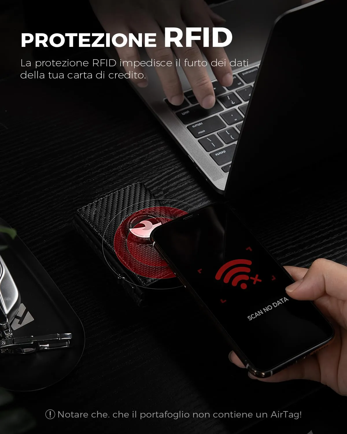 DODENSHA Airtag Wallet Portafoglio da uomo Smart Airtag con scomparto per monete, protezione RFID e capacità per oltre 10 carte di credito, design MagSnap (carbonio) - immagine 5