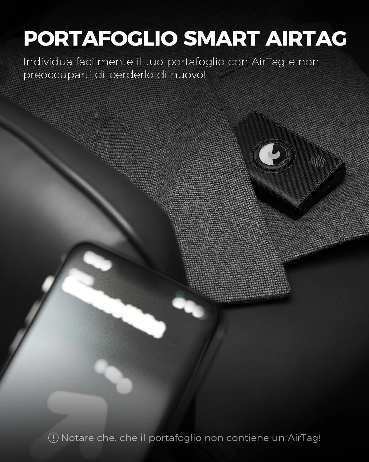 DODENSHA Airtag Wallet Portafoglio da uomo Smart Airtag con scomparto per monete, protezione RFID e capacità per oltre 10 carte di credito, design MagSnap (carbonio) - immagine 6