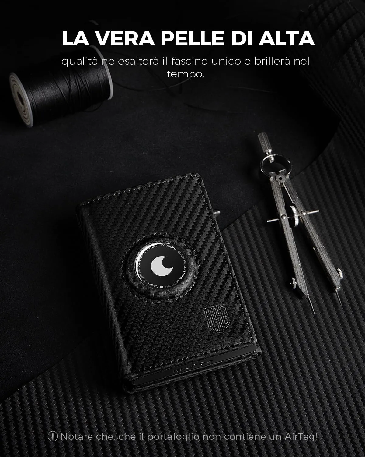 DODENSHA Airtag Wallet Portafoglio da uomo Smart Airtag con scomparto per monete, protezione RFID e capacità per oltre 10 carte di credito, design MagSnap (carbonio) - immagine 7