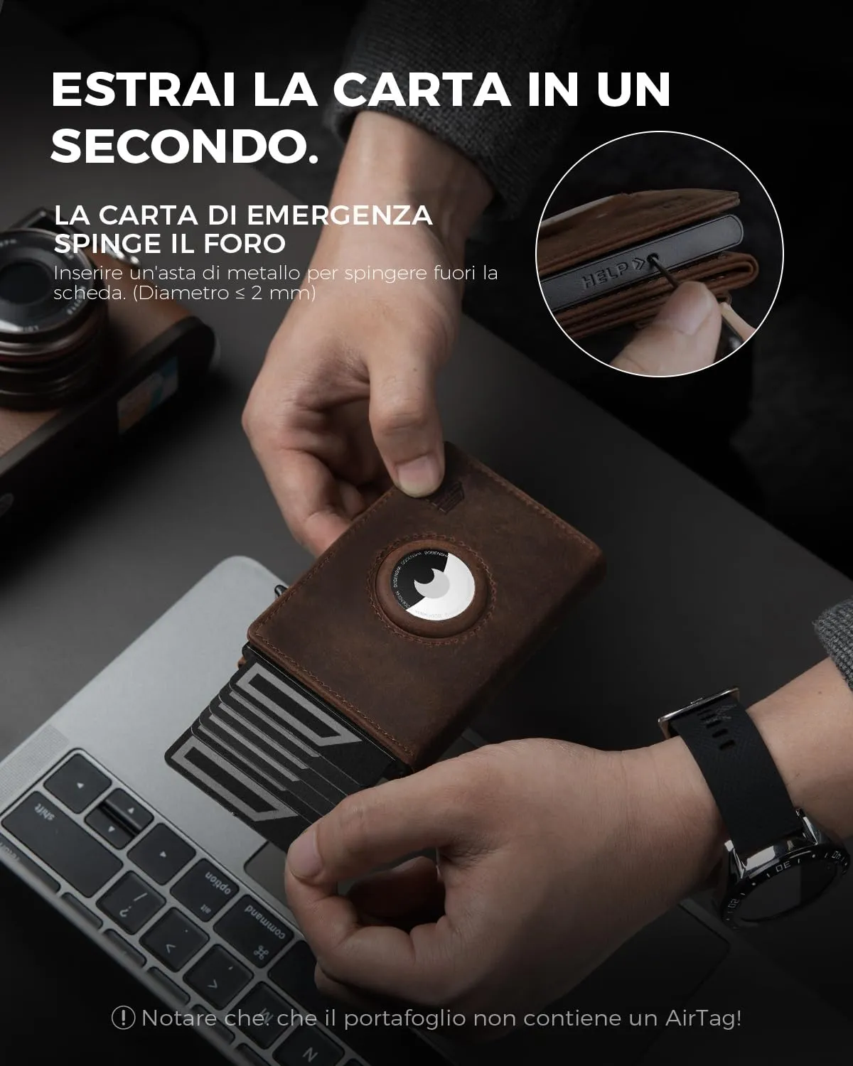 DODENSHA Airtag Wallet Portafoglio da uomo Smart Airtag con scomparto per monete, protezione RFID e capacità per oltre 10 carte di credito, design MagSnap (Marrone rossastro) - immagine 3