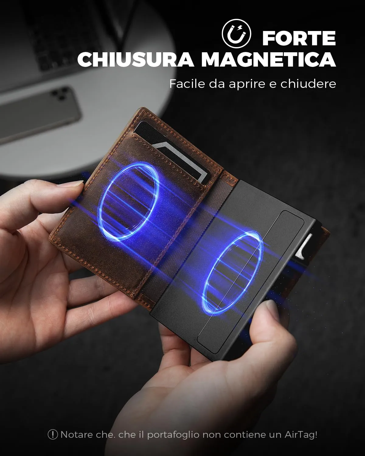 DODENSHA Airtag Wallet Portafoglio da uomo Smart Airtag con scomparto per monete, protezione RFID e capacità per oltre 10 carte di credito, design MagSnap (Marrone rossastro) - immagine 4