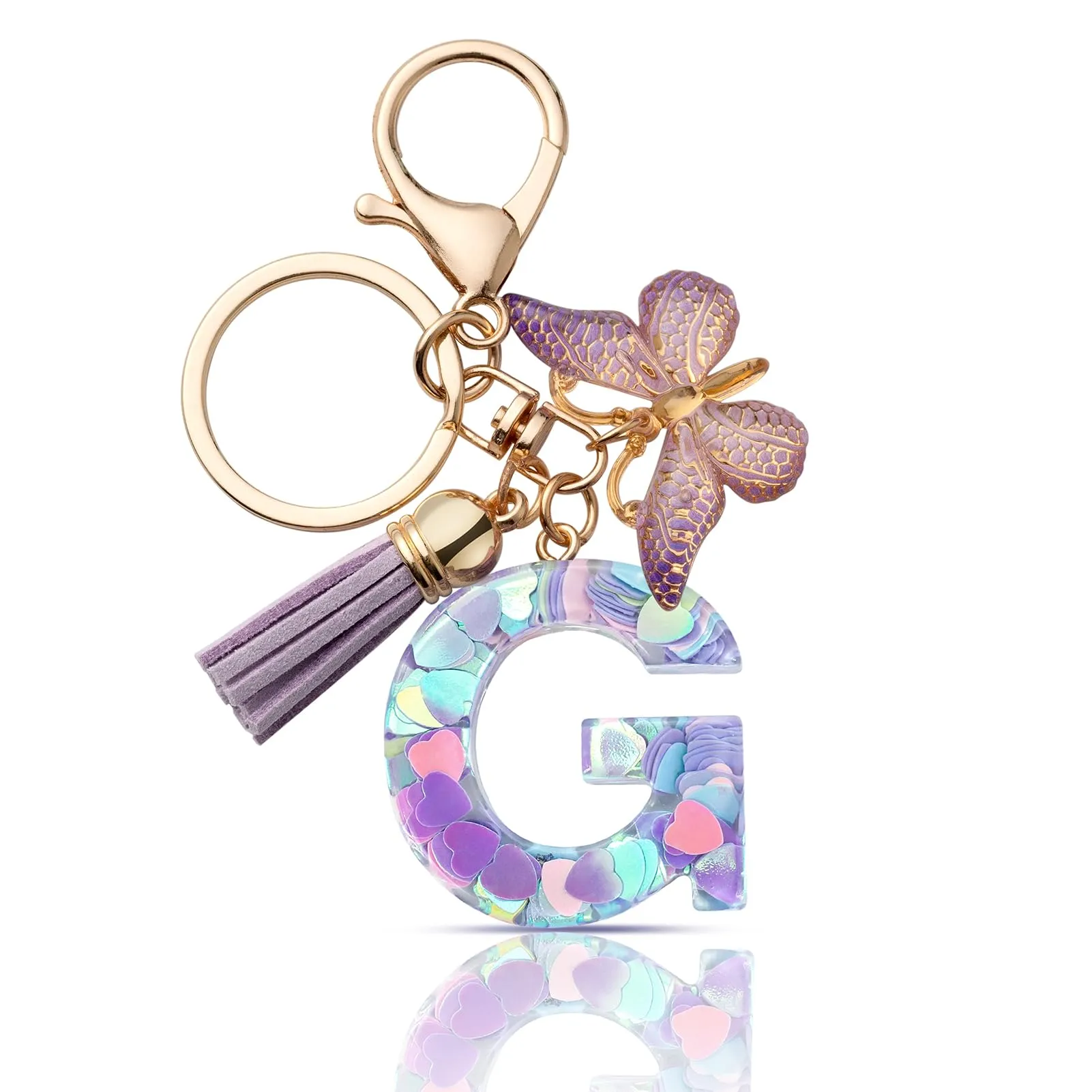 CHUQING Portachiavi Donna con Iniziale Farfalla Viola G - immagine 1