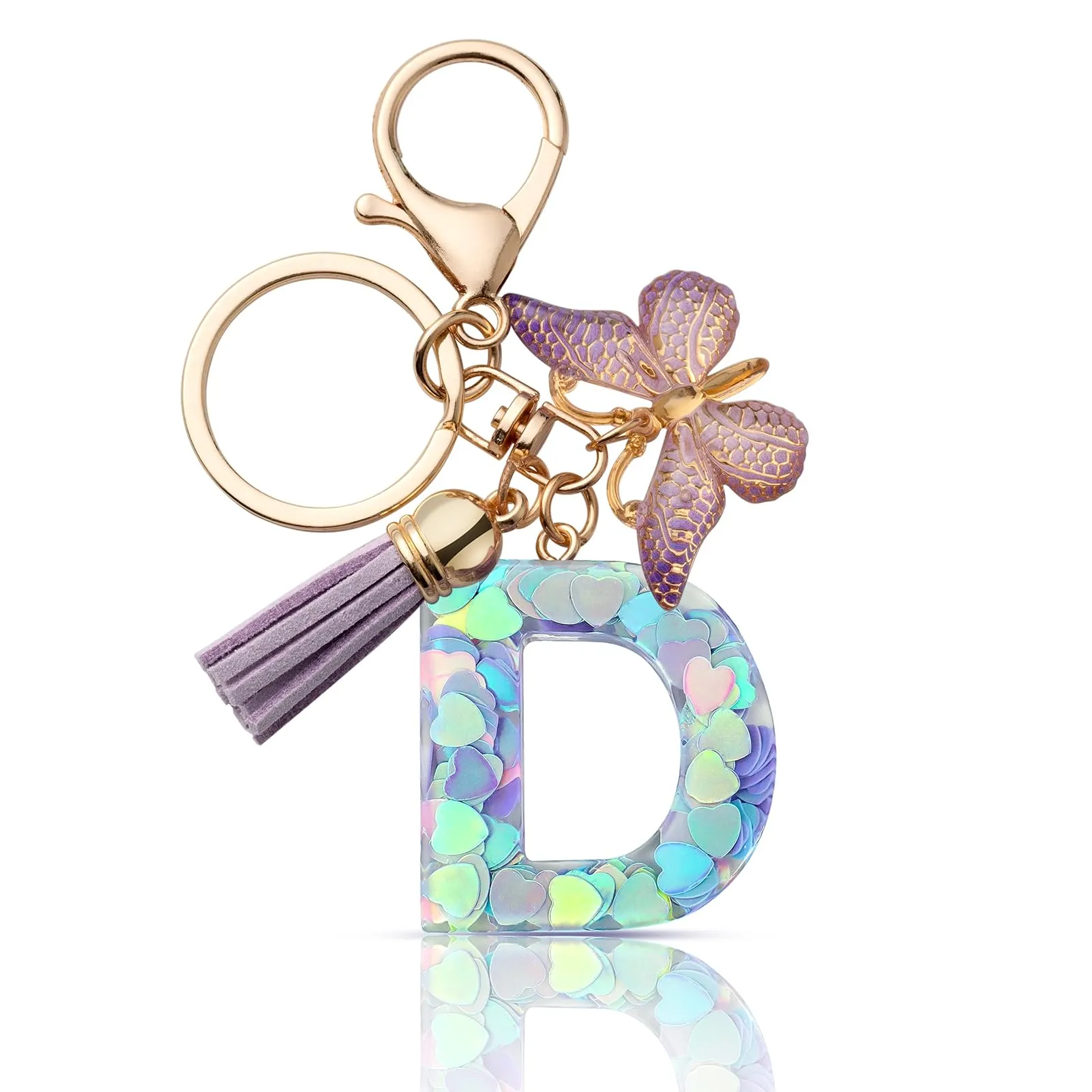CHUQING Portachiavi Donna con Iniziale Farfalla Viola D - immagine 1