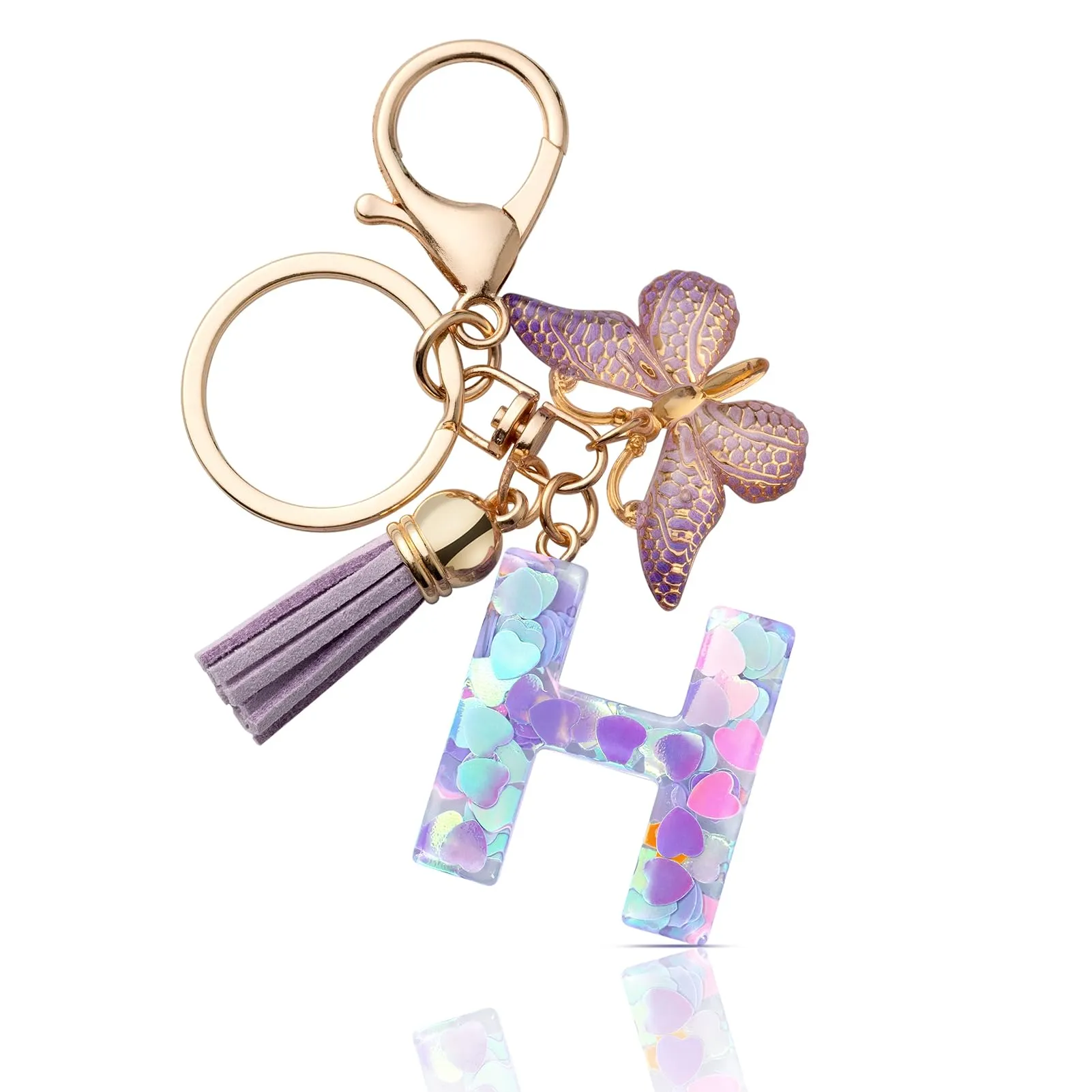 CHUQING Portachiavi Donna con Iniziale Farfalla Viola H - immagine 1