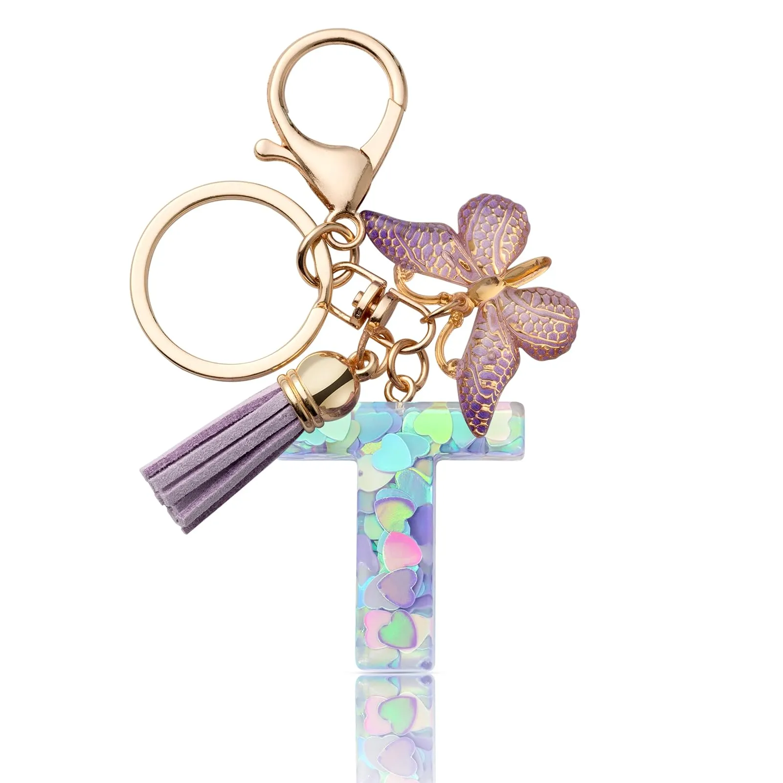 CHUQING Portachiavi Donna con Iniziale Farfalla Viola T - immagine 1