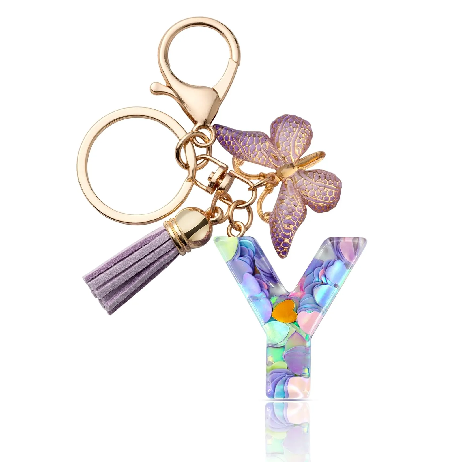 CHUQING Portachiavi Donna con Iniziale Farfalla Viola Y - immagine 1
