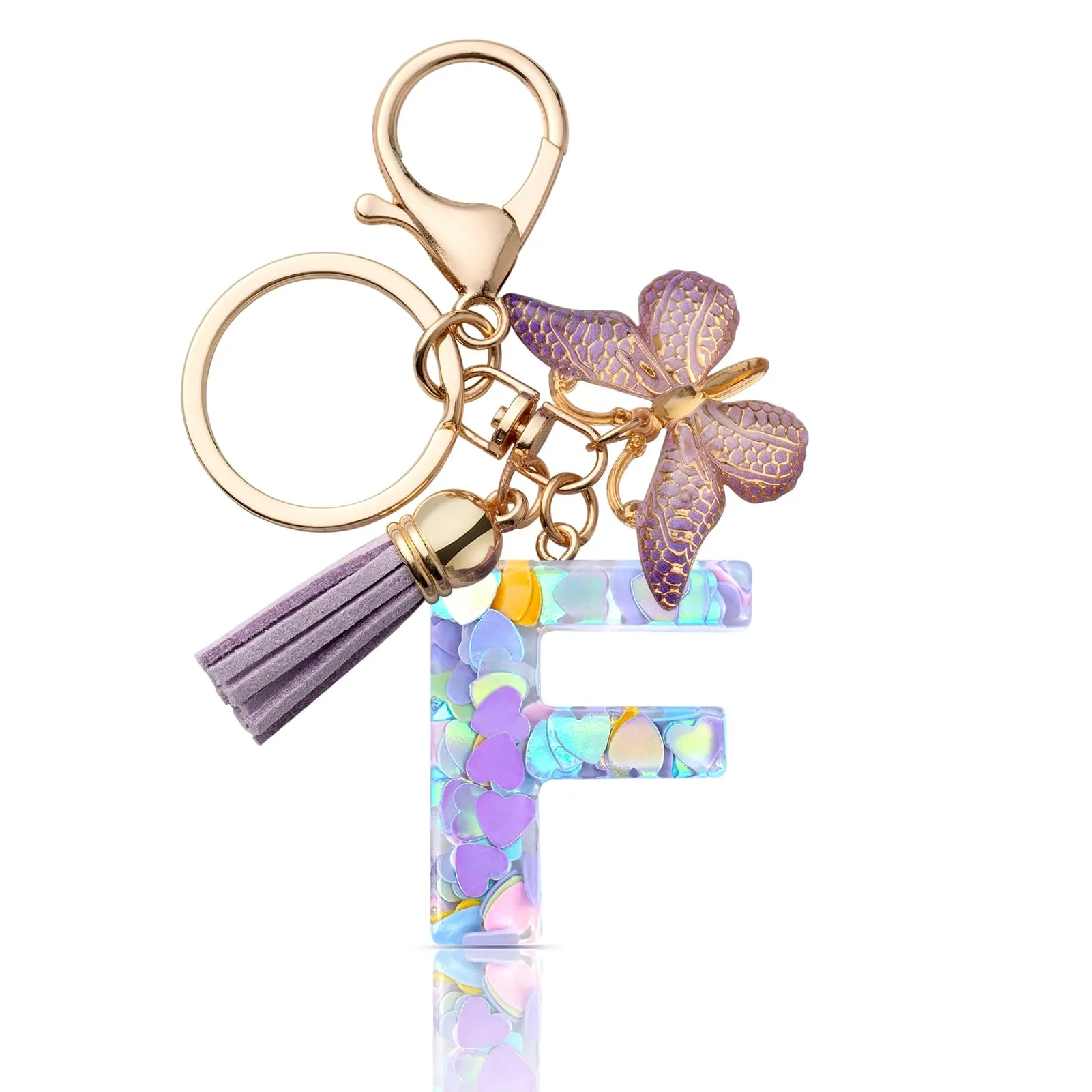 CHUQING Portachiavi Donna con Iniziale Farfalla Viola F - immagine 1