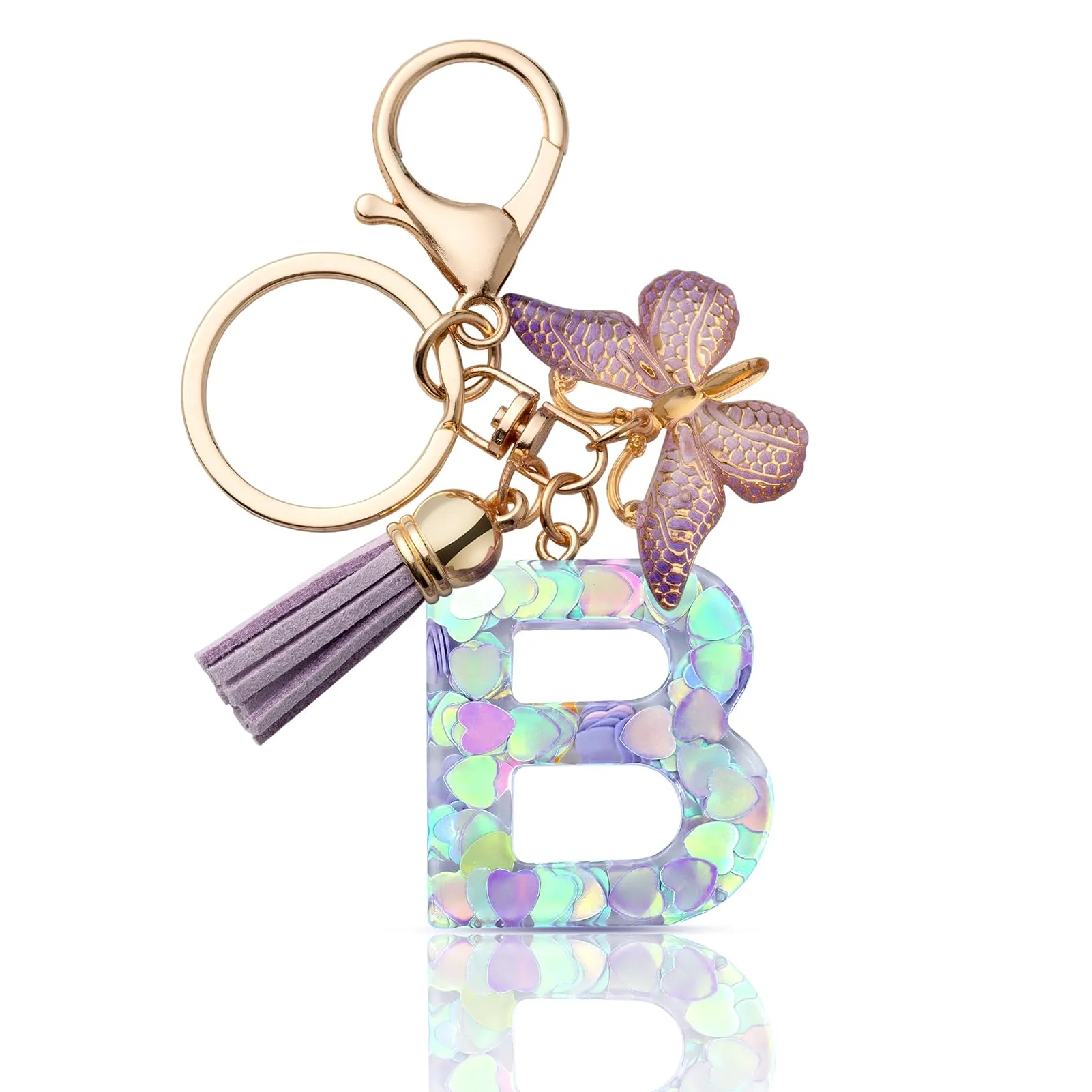 CHUQING Portachiavi Donna con Iniziale Farfalla Viola B - immagine 1