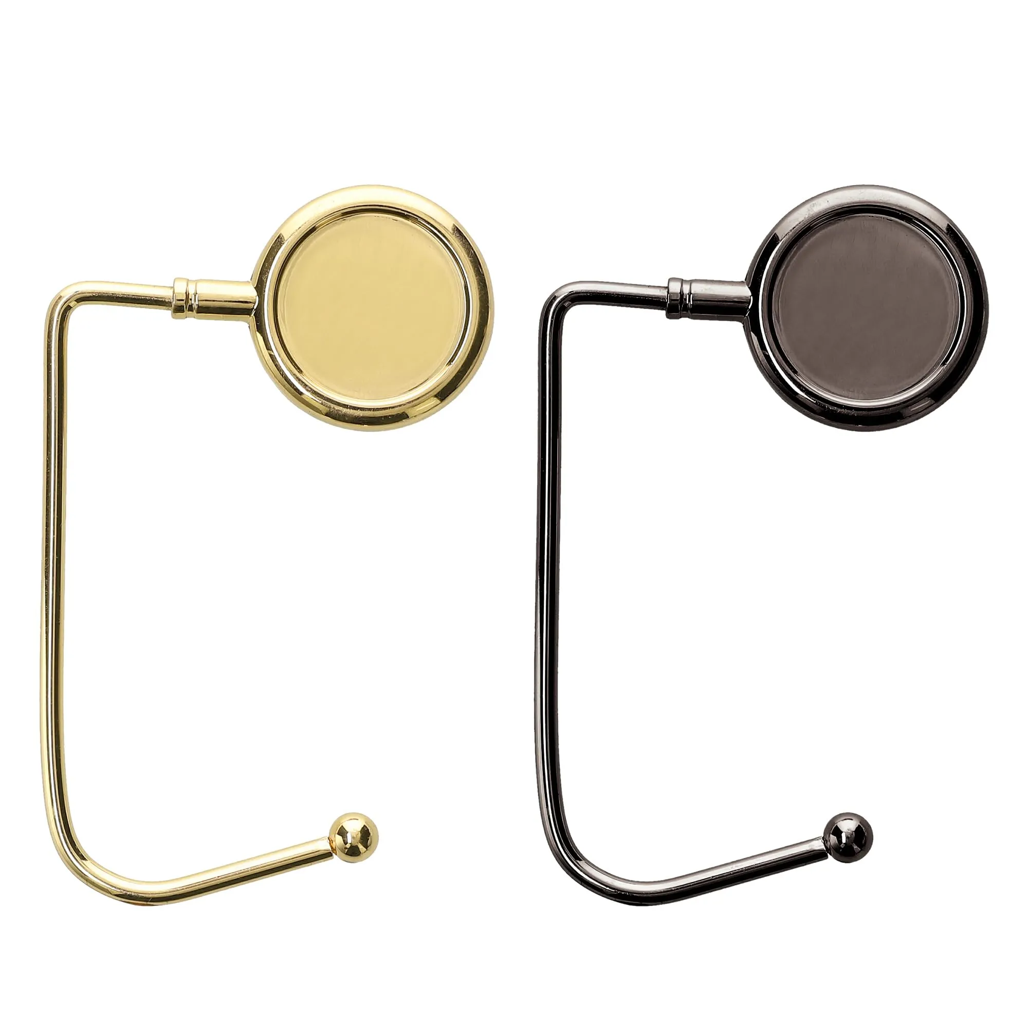 kwmobile 2x Gancio Borsa da Tavolo - Appendi Borsa in Alluminio Antiscivolo Antigraffio - Set Appendiborsa per Tavoli e Scrivanie max. 3kg - oro/nero - immagine 5