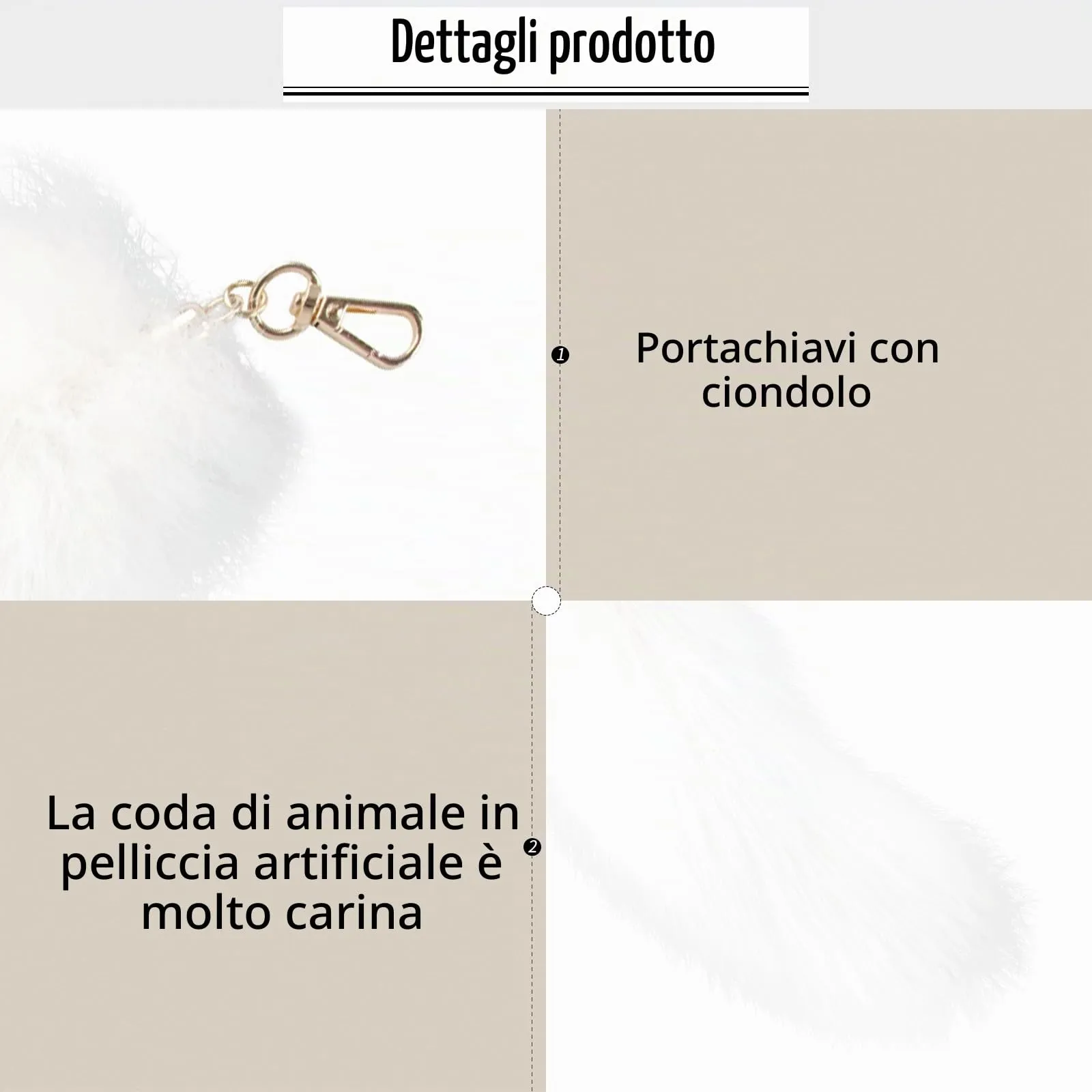 hbbhml Coda di gatto in pelliccia sintetica per costumi di Halloween, bianco, One Size - immagine 3