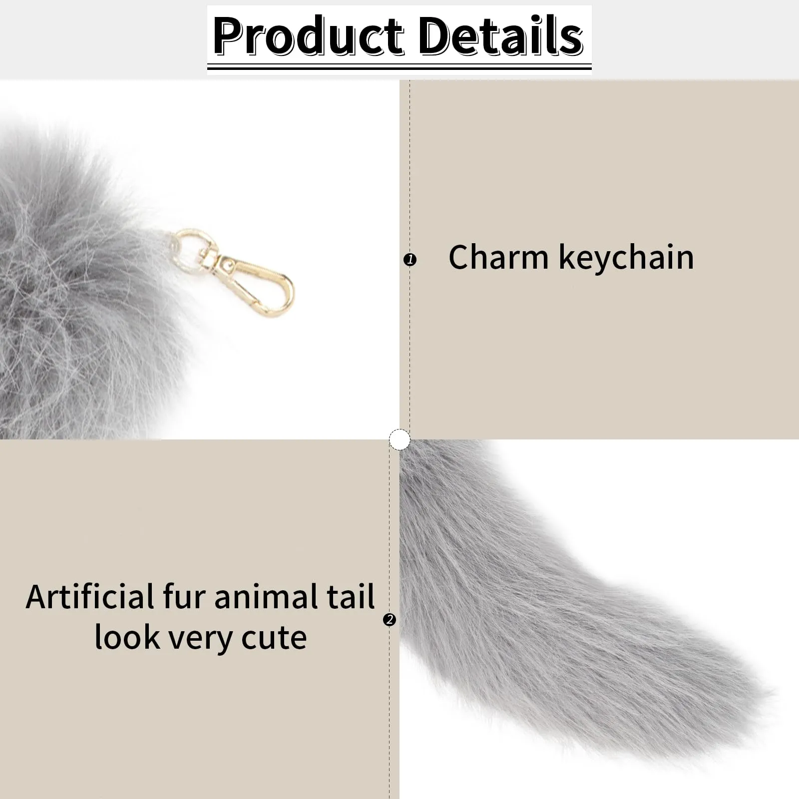 hbbhml Coda di gatto pelosa in finta pelliccia, con coda di gatto, volpe, Therian, portachiavi, code per costumi di Halloween, accessori cosplay, Grigio, taglia unica - immagine 4