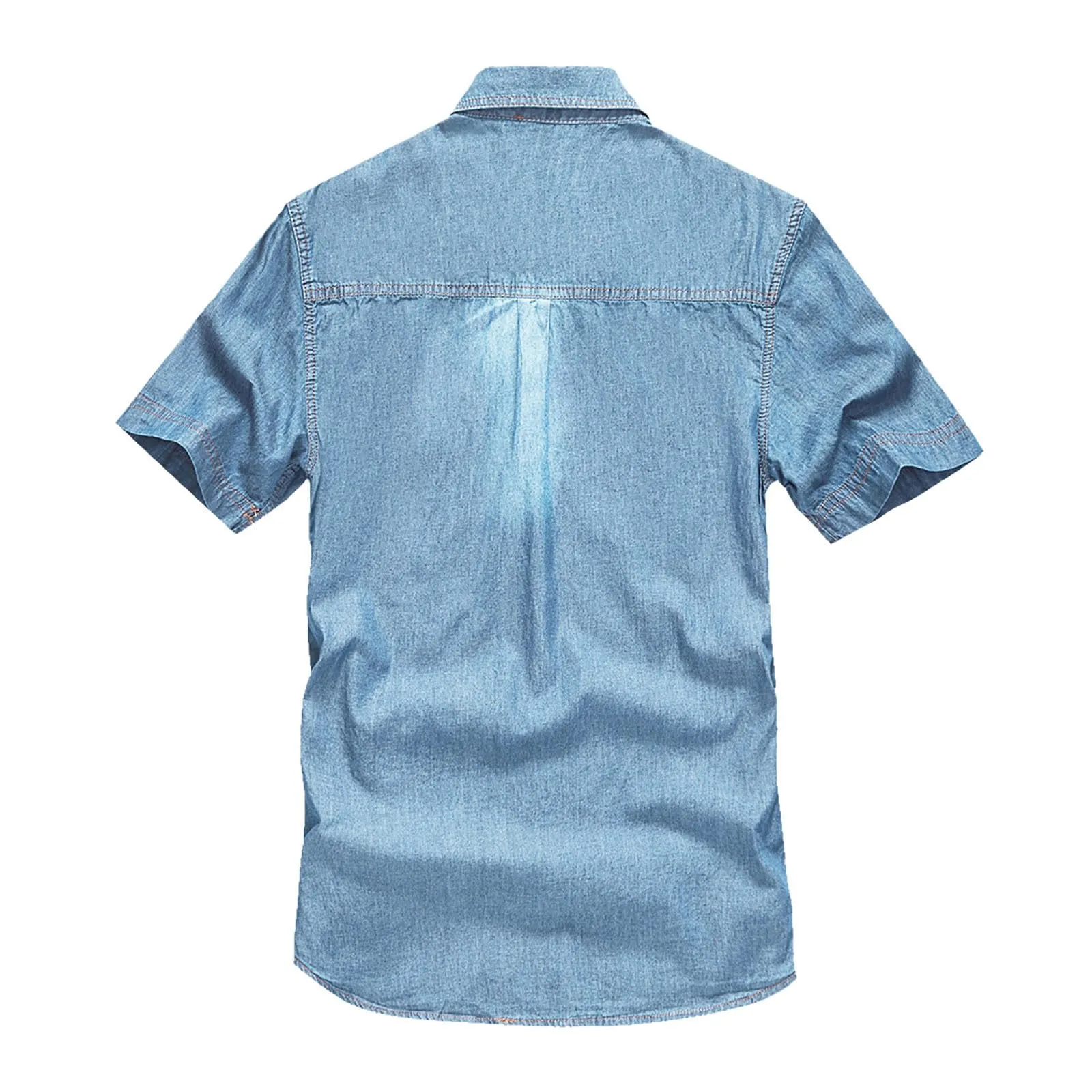 Duohropke Camicia in Jeans da Uomo a Maniche Corte, Camicia in Denim a Maniche Corte con Bottoni a Pressione, Camicie Jeans per Uomini, Blu Chiaro, Grigio Scuro, Vestibilità Regular, Look Usurato - immagine 2