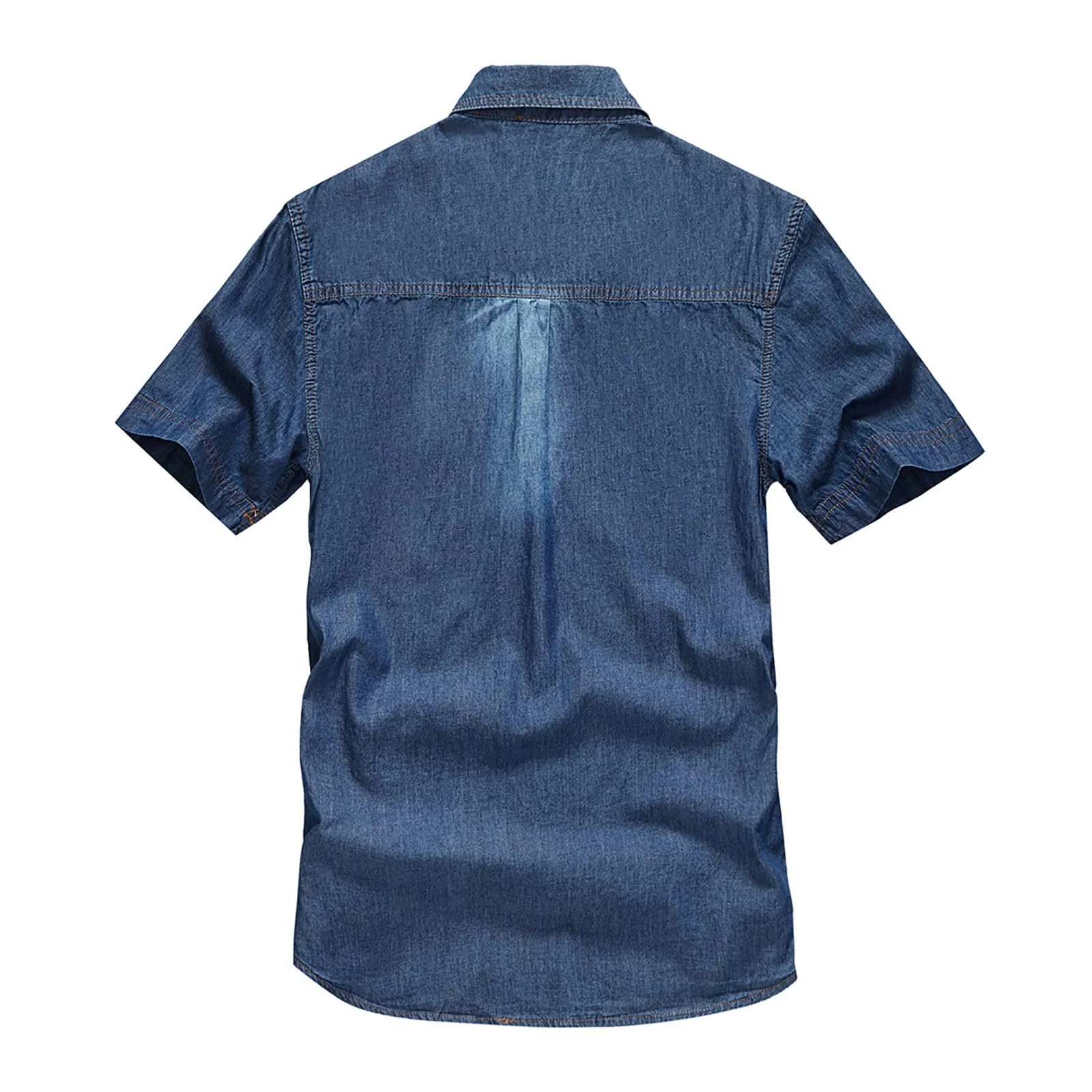 Duohropke Camicia in Jeans da Uomo a Maniche Corte, Camicia Estiva in Denim, Camicia in Jeans per Uomini, con Bottoni a Pressione, Camicie in Jeans per Uomini, Blu Chiaro, Grigio Scuro, Vestibilità - immagine 2