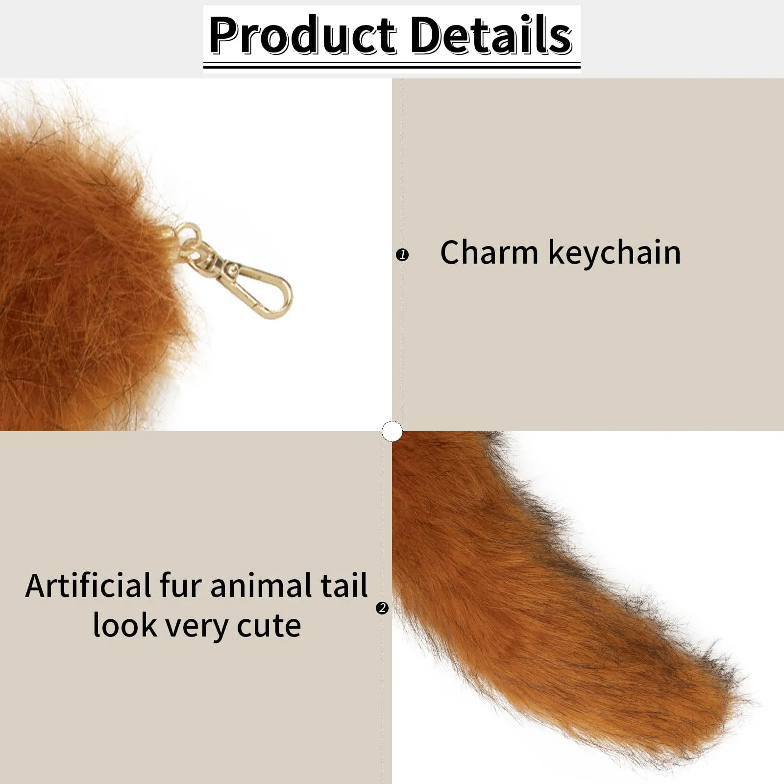 hbbhml Coda di gatto pelosa in finta pelliccia, con coda di gatto, volpe, Therian, portachiavi, code per costumi di Halloween, accessori cosplay, Volpe, taglia unica - immagine 4