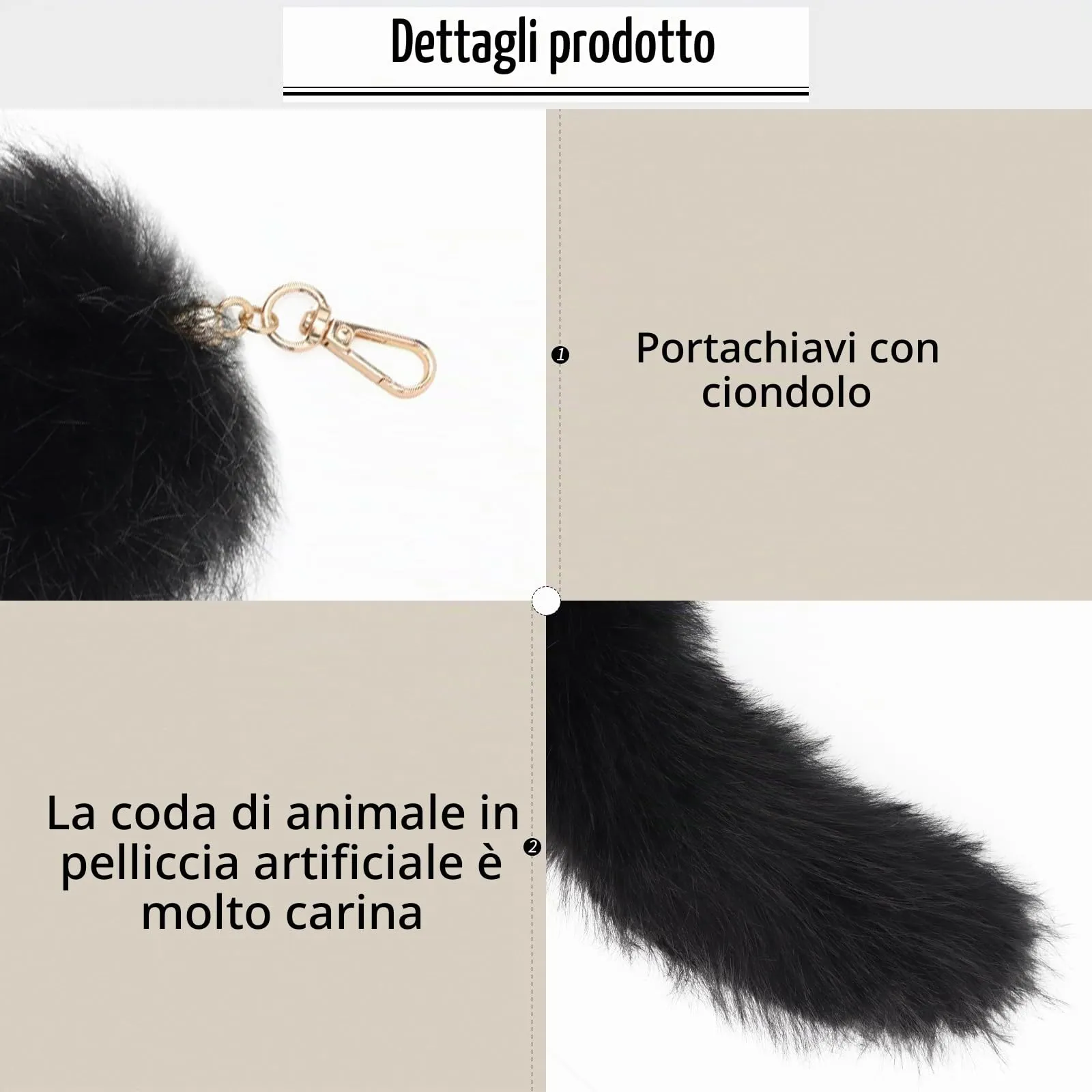 hbbhml Coda di gatto in pelliccia sintetica per costumi di Halloween, nero, One Size - immagine 4
