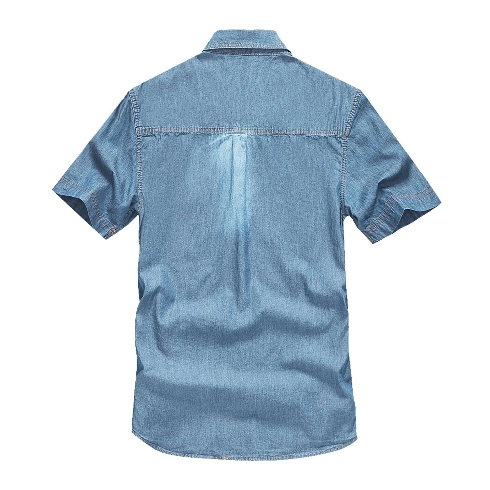 Duohropke Camicia in Jeans da Uomo a Maniche Corte, Camicia in Denim a Maniche Corte con Bottoni a Pressione, Camicie in Jeans per Uomini, Blu Chiaro, Grigio Scuro, Vestibilità Regular, Look Usurato - immagine 2