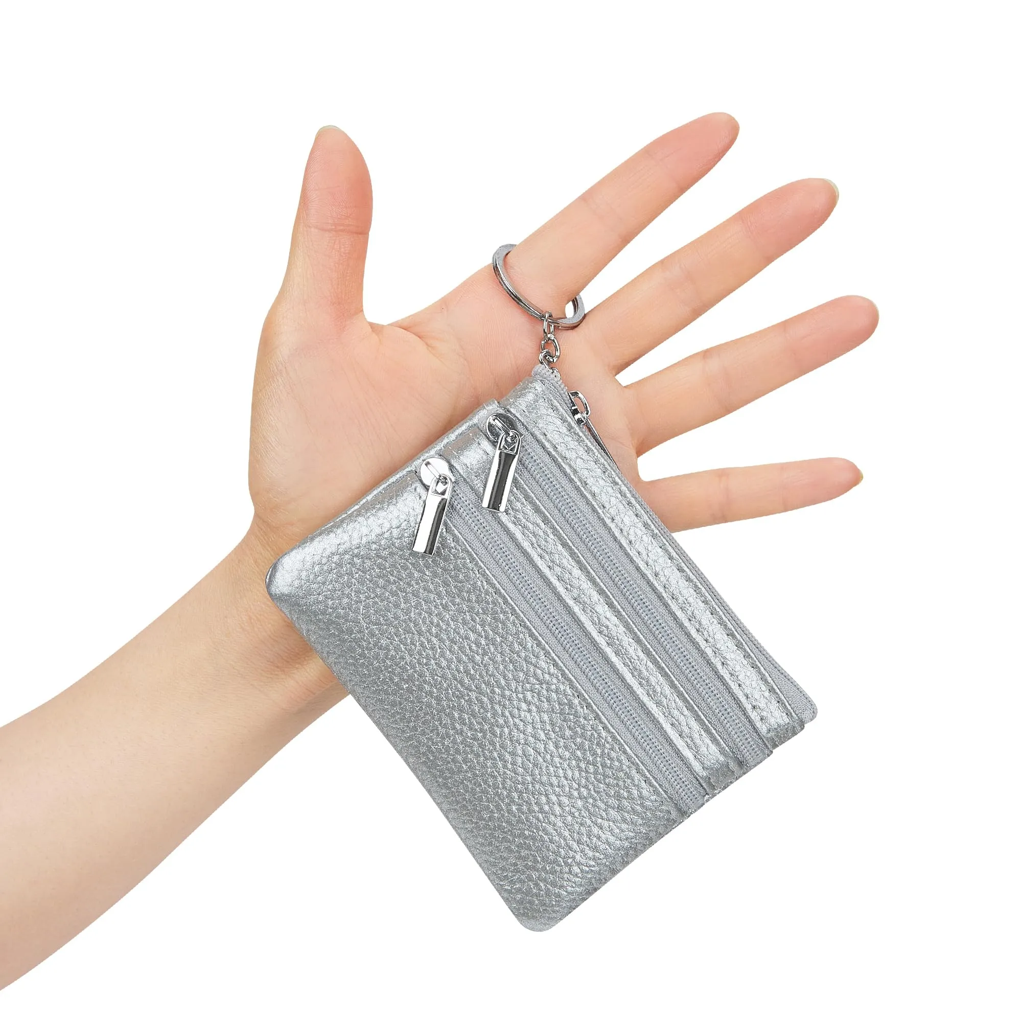 Cynure - Portamonete da donna in vera pelle, con portachiavi, Argento, taglia unica - immagine 7