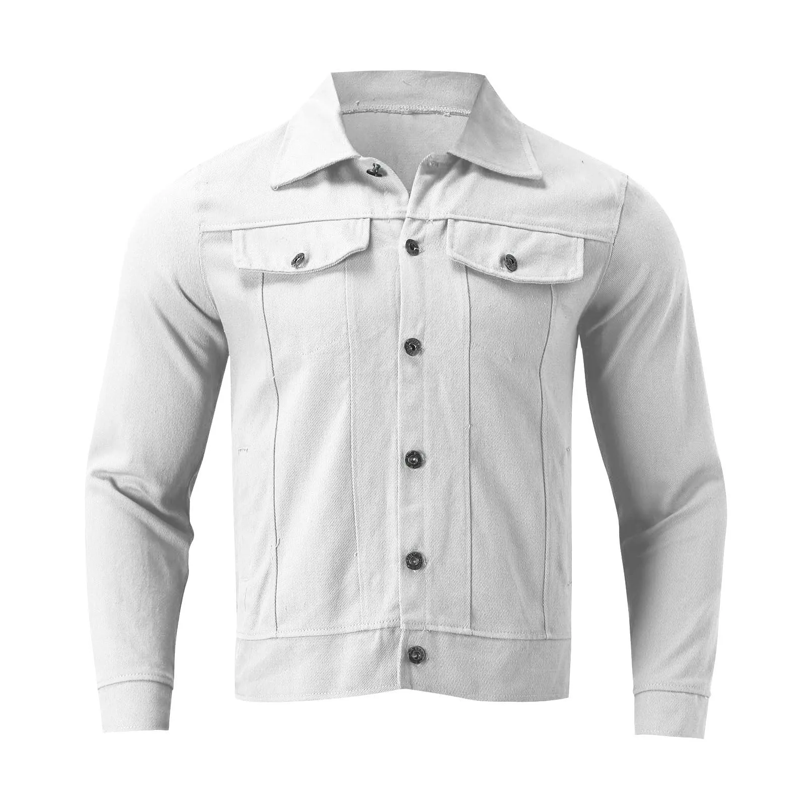Duohropke Camicia da Uomo in Denim, a Maniche Lunghe, con Tasche, Camicia di Jeans, Camicia da Uomo, Vestibilità Normale, Top in Denim Sfilacciato, bianco, XL - immagine 4