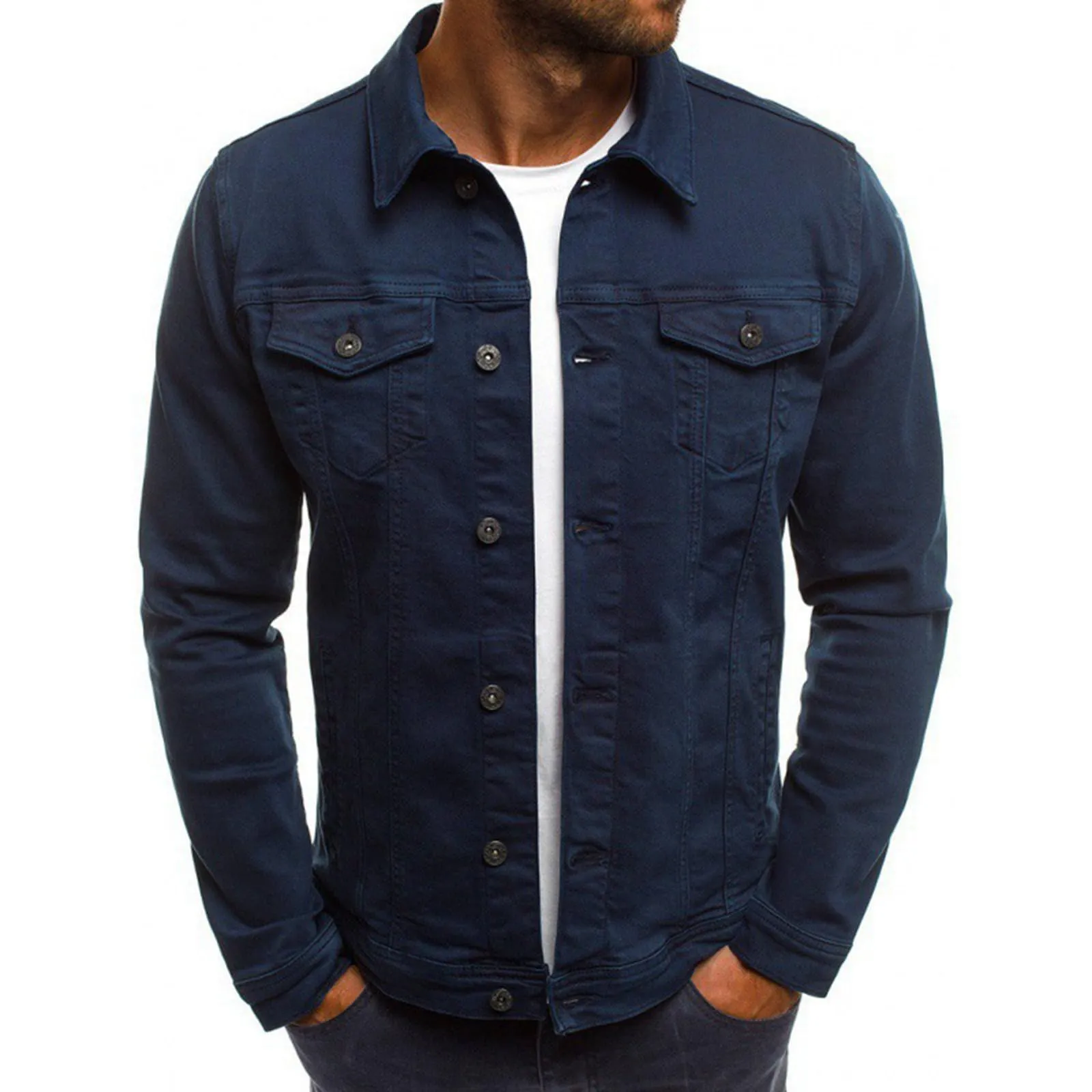 Duohropke Camicia in denim da uomo a maniche lunghe strappate, slim denim, con tasche, jeans, camicia da uomo, vestibilità normale, a maniche lunghe, Bu2, 3XL - immagine 2