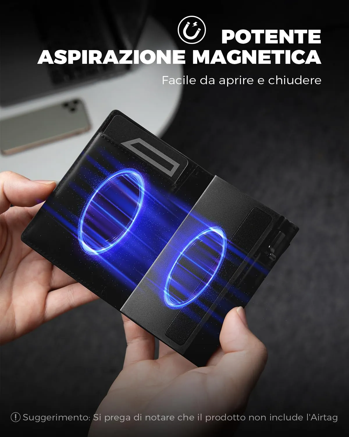 DODENSHA Airtag Wallet Portafoglio da uomo Smart Airtag con scomparto per monete, protezione RFID e capacità per oltre 10 carte di credito, design MagSnap (Nero) - immagine 2