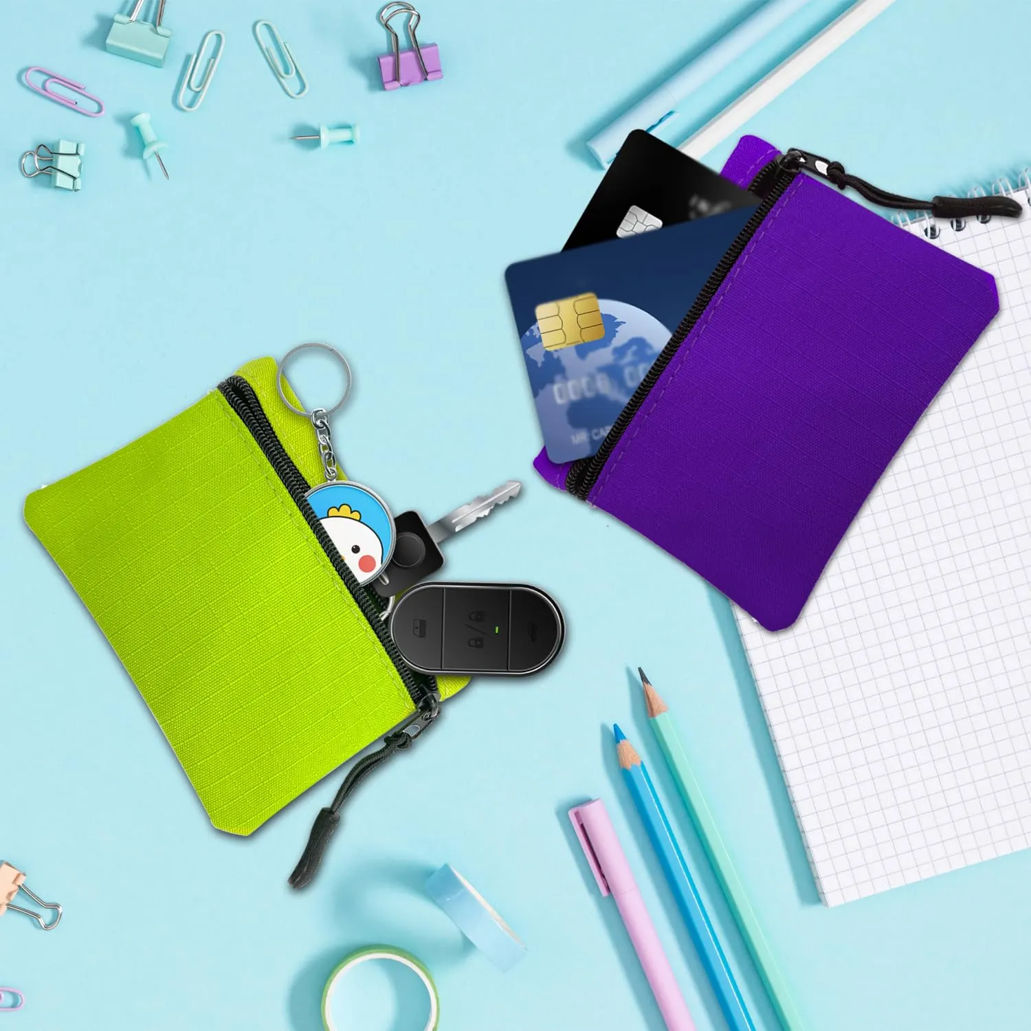 2 Pezzi Portamonete Con Cerniera Oxford Tessuto - Piccolo Mini Portatile per Donna Uomo Bambina Ragazzi (Viola+Verde) - immagine 5