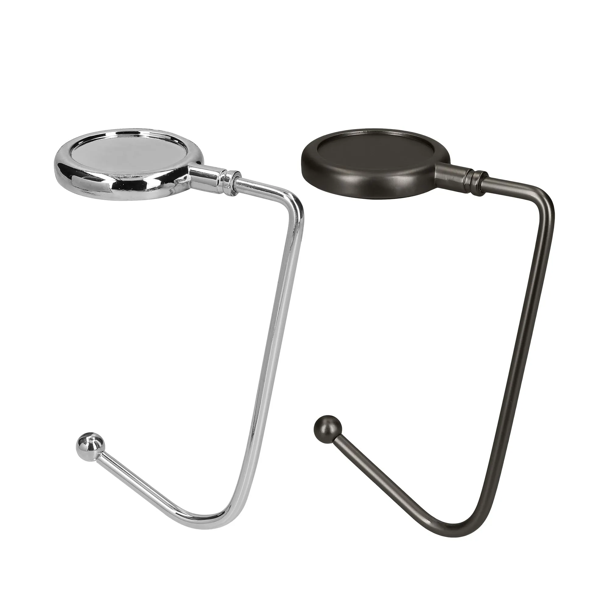 kwmobile 2x Gancio Borsa da Tavolo - Appendi Borsa in Alluminio Antiscivolo Antigraffio - Set Appendiborsa per Tavoli e Scrivanie max. 3kg - argento/nero matt - immagine 1